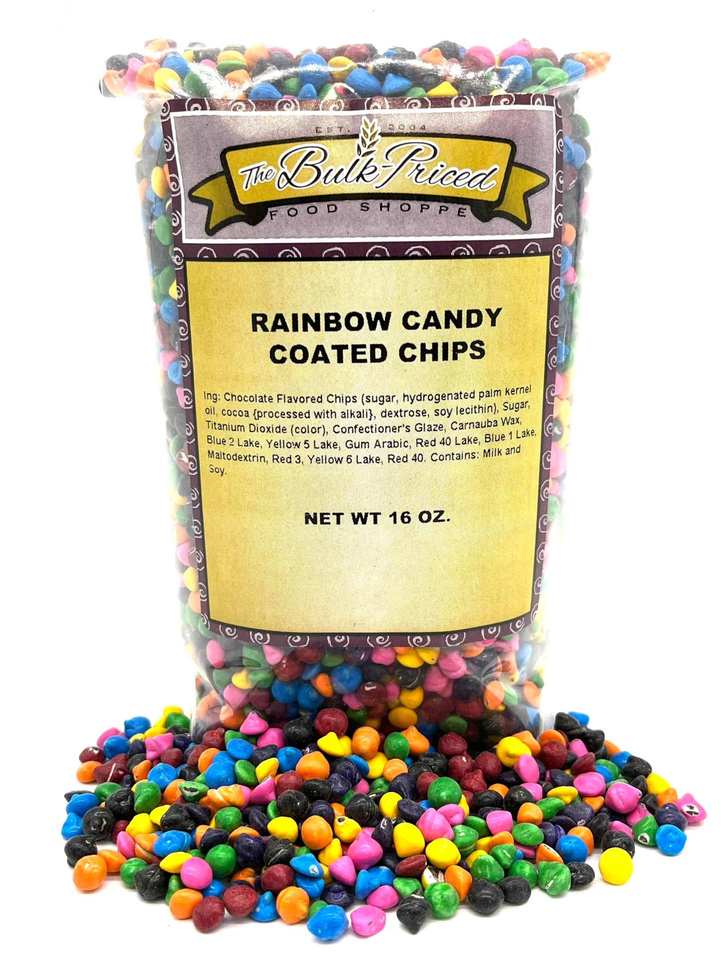 Rainbow Candy Coated Chocolate Chips, Bulk Size (1 lb. Resealable Zip Lock Stand Up Bag)