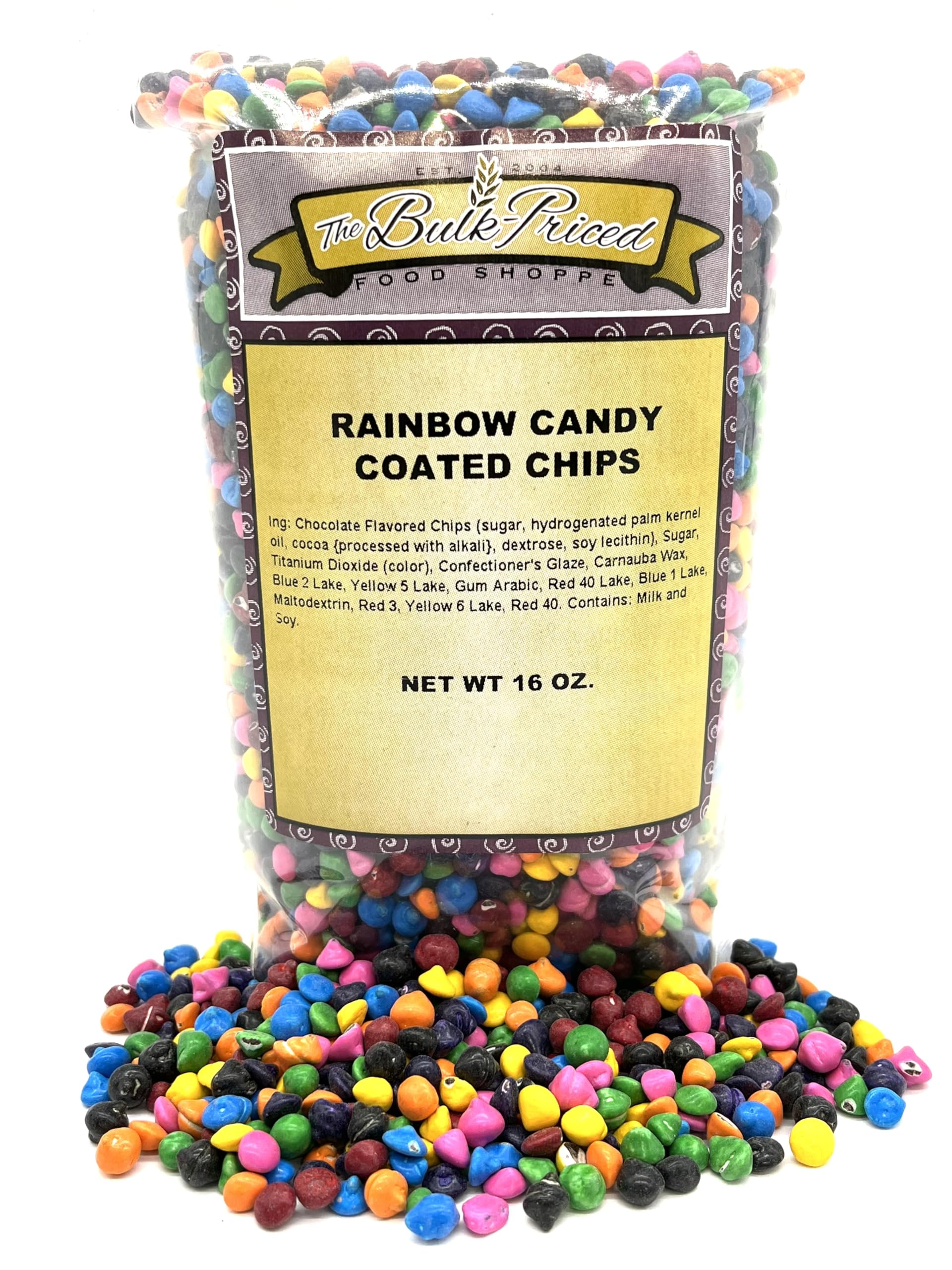 Rainbow Candy Coated Chocolate Chips, Bulk Size (1 lb. Resealable Zip Lock Stand Up Bag)