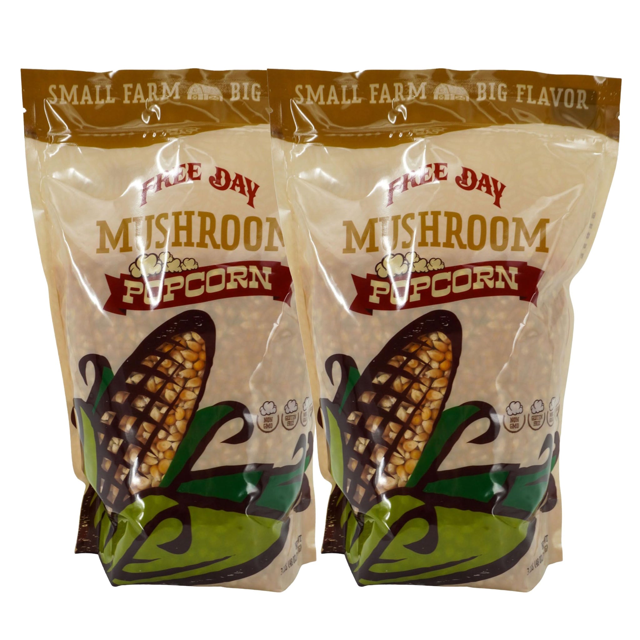 Mushroom Un-Popped Popcorn Kernels | Pack of 2 | 3 lb | Non-GMO & Naturally Gluten Free | Free Day Popcorn