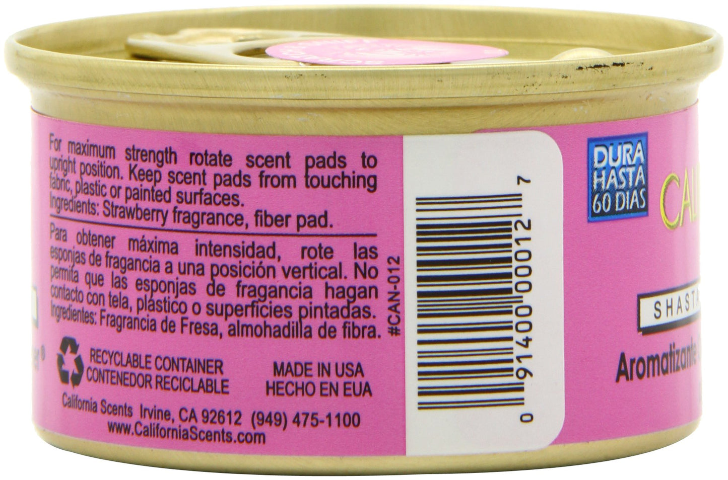 California Scents Spillproof Organic Air Freshener, Shasta Strawberry, 1.5 Ounce Canister (Pack of 4)