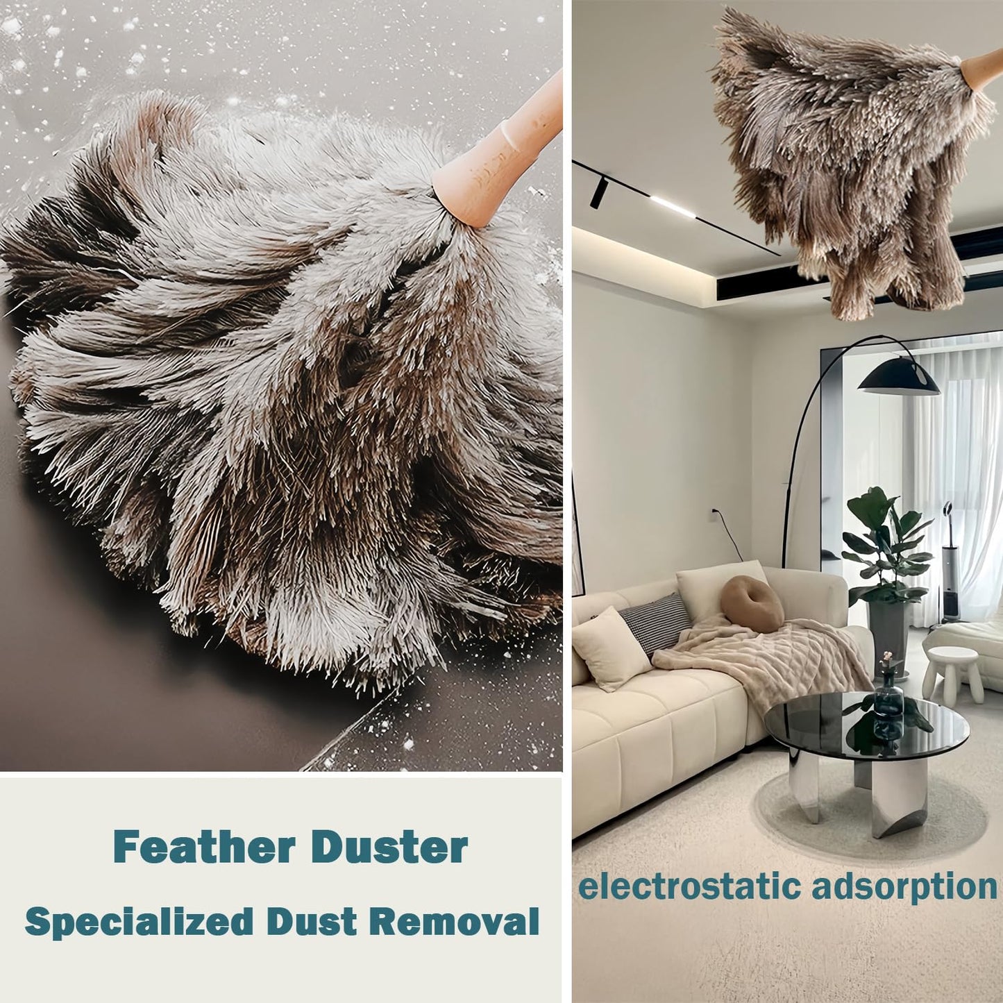 Ostrich Feather Duster for Cleaning-Furniture Dusters with Handle Ddzmz Hand Duster with Fluffy Natural Genuine Feather Reusable Household Duster