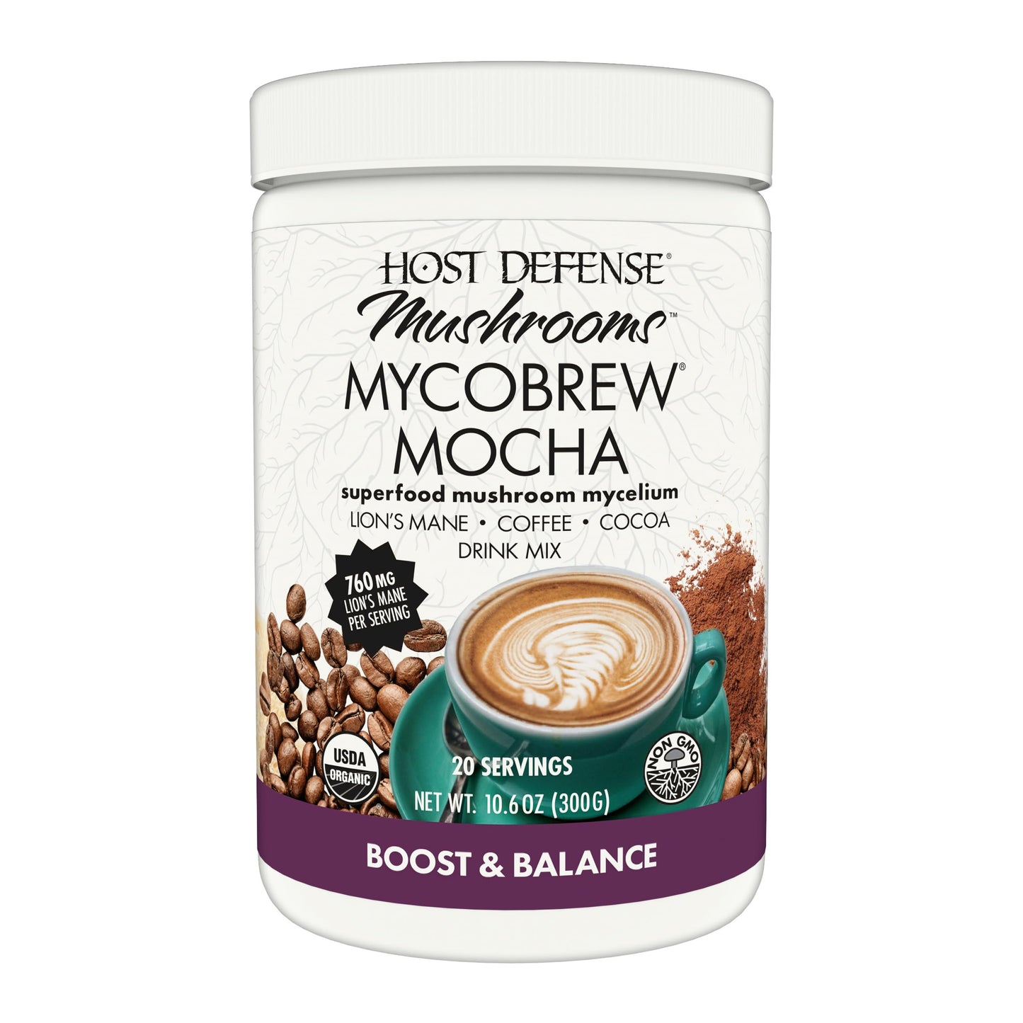 Host Defense MycoBrew Mocha - Mocha Drink Mix - Powder Includes Lion's Mane Mushroom - Drink Mix with Fair Trade Certified Cocoa & 100% Arabica