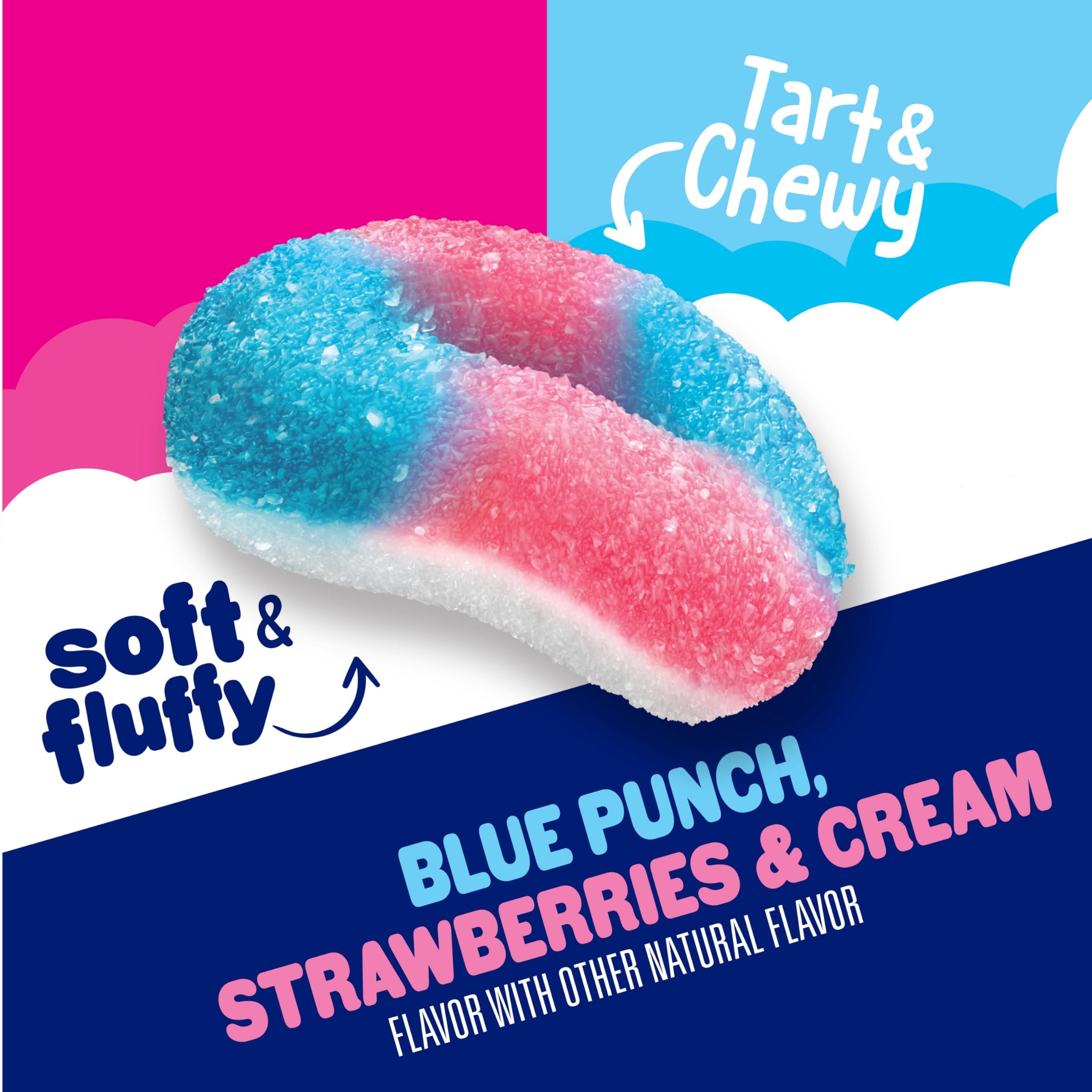 SweeTARTS Halos, Candy, Blue Punch and Strawberries and Cream, Tart and Chewy, Soft and Fluffy, 6 oz