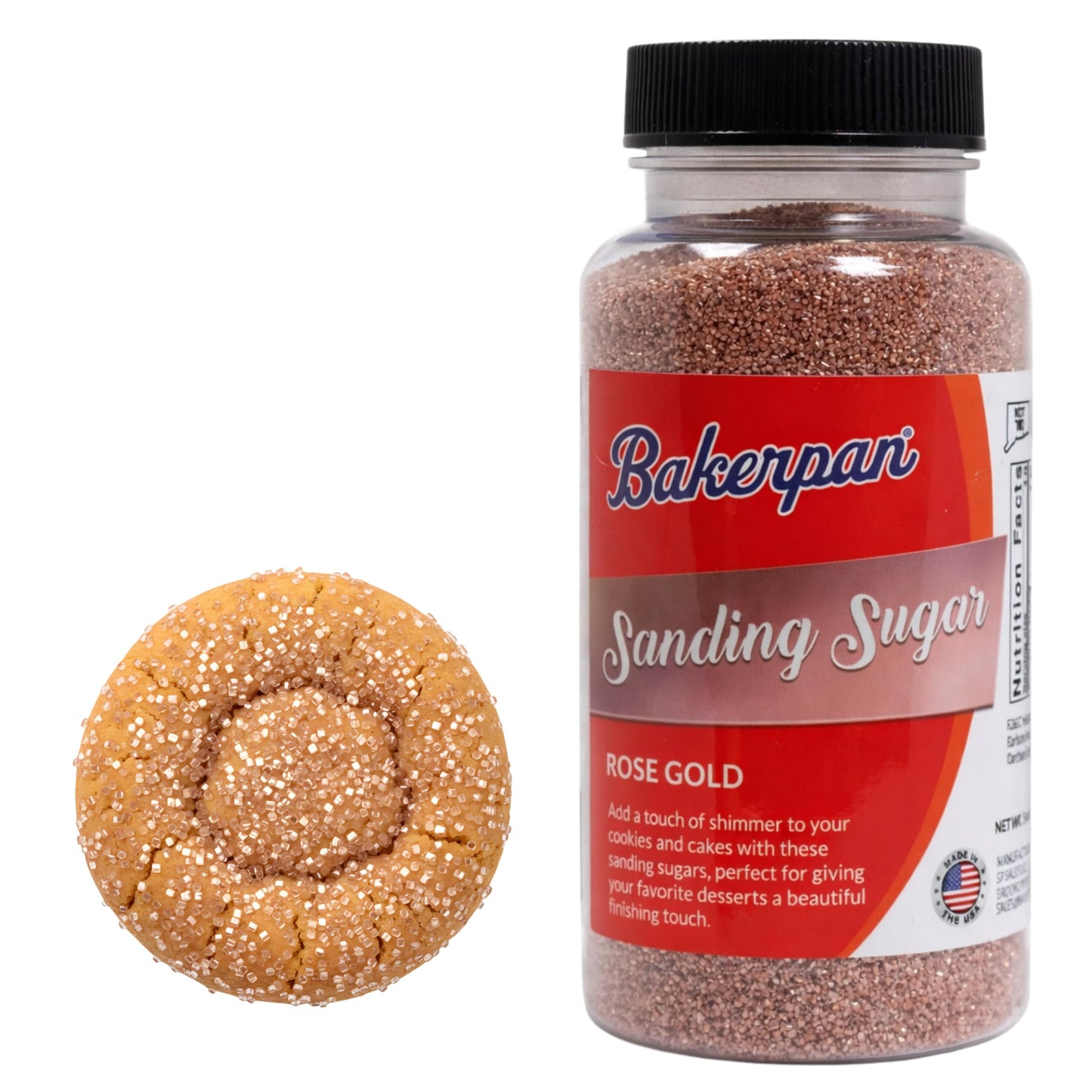 Bakerpan Rose Gold Sanding Sugar for Baking & Cookie Decorating - 5 Ounce Edible Rose Gold Sugar Sprinkles for Cookies, Cakes, Cocktails (Made In USA)