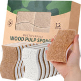 JiedHiur 12Pack Natural Kitchen Sponge, Biodegradable Cellulose and Coconut Scrubber, Eco Friendly Sponges for Dishes