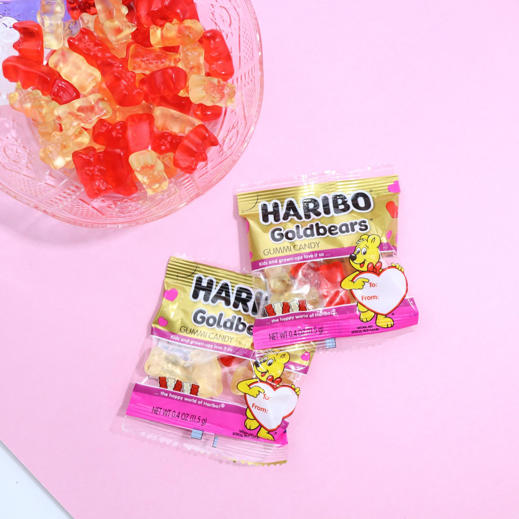 Valentine's Day Haribo Goldbears Friendship Exchange Kit, 25 Individual Bags of Gummy Bears, To/From Sections, Classroom Party Favors (Pack of 2)