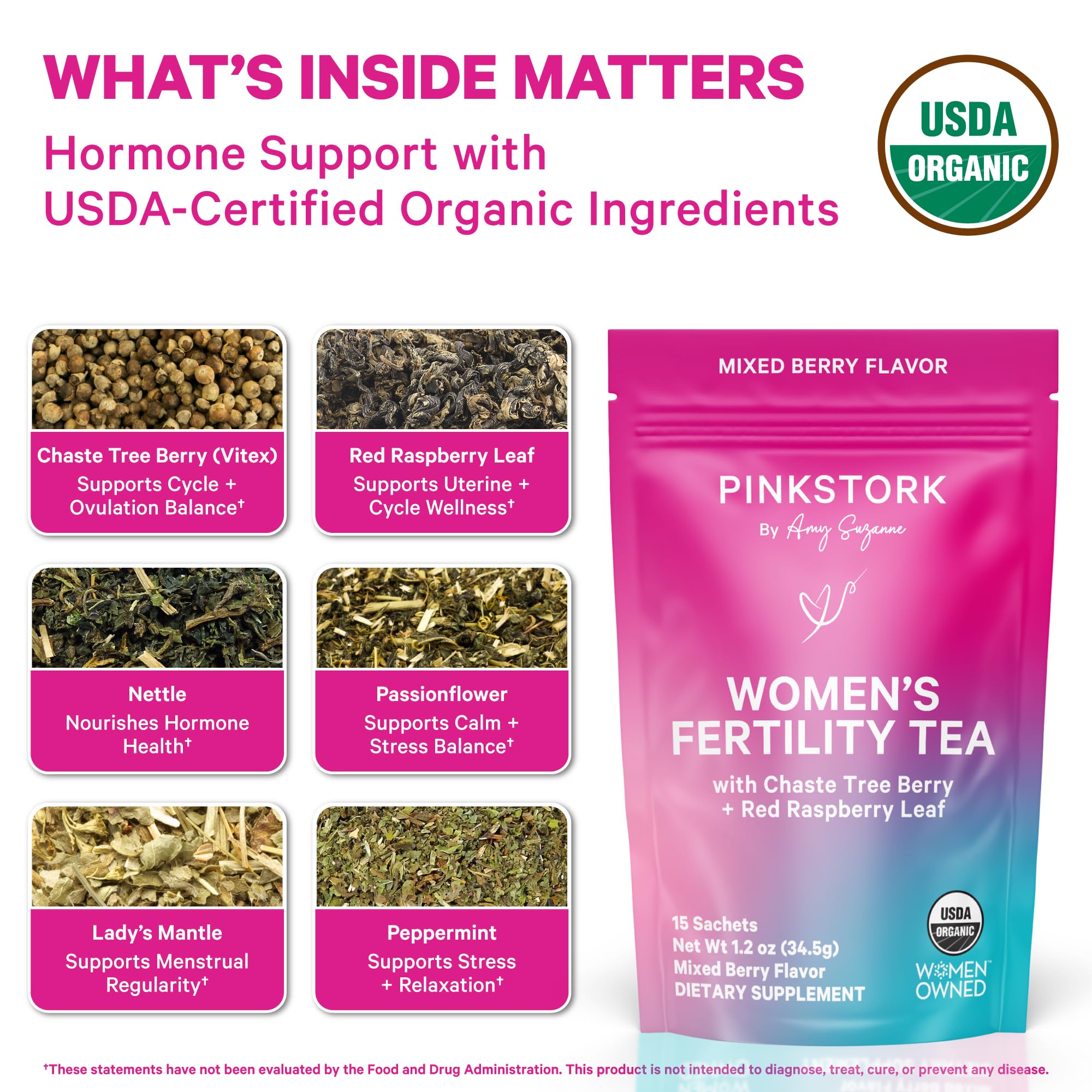 Pink Stork Organic Fertility Tea for Women, Mixed Berry, 15 Sachets
