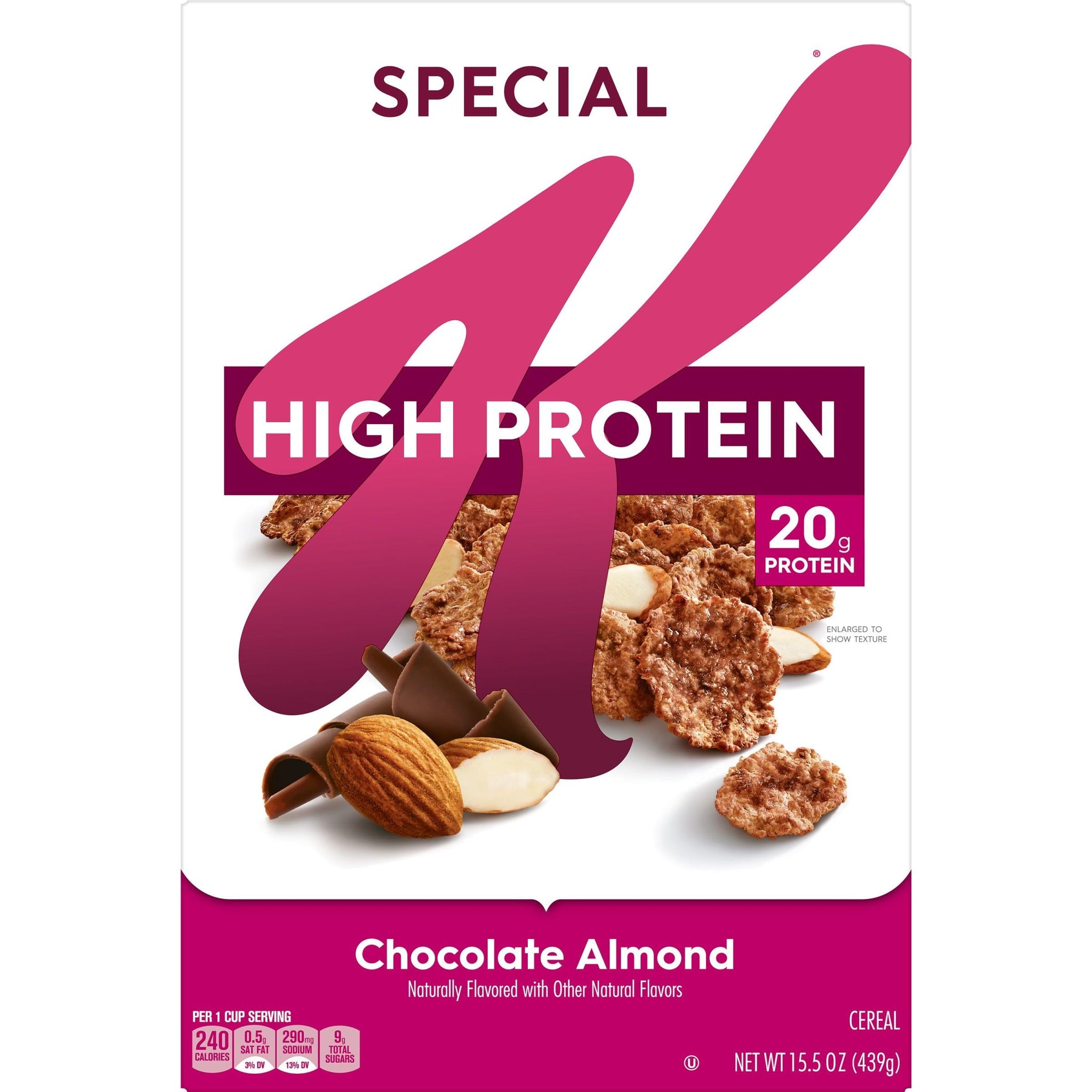 Special K Cold Breakfast Cereal, High Protein, Fiber Cereal, Chocolate Almond, 15.5oz Box (1 Box)