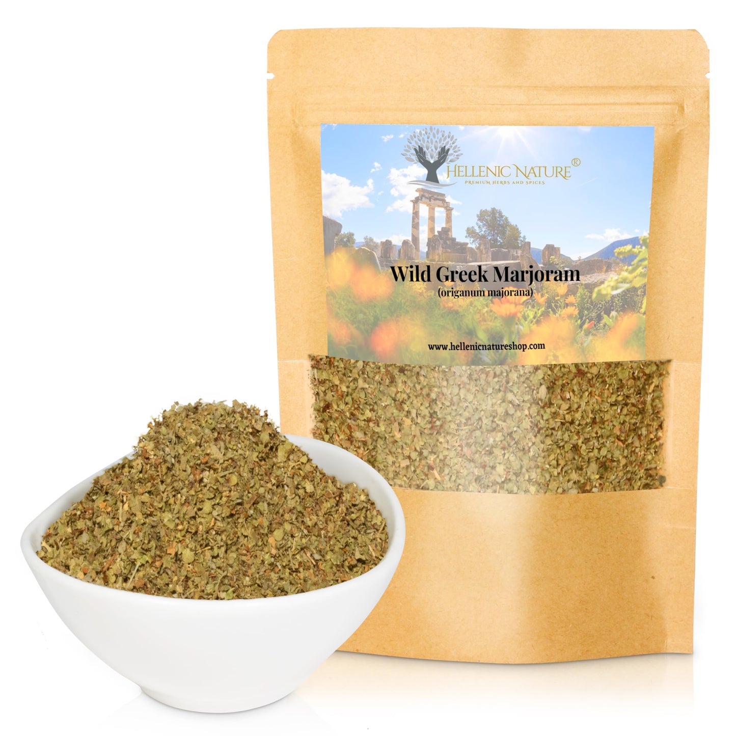 WILD GREEK MARJORAM HERB DRIED PREMIUM QUALITY- from Mount Olympus Handpicked and Air-Dried in DoyPack with ZipLock for Awesome Freshness and Aroma