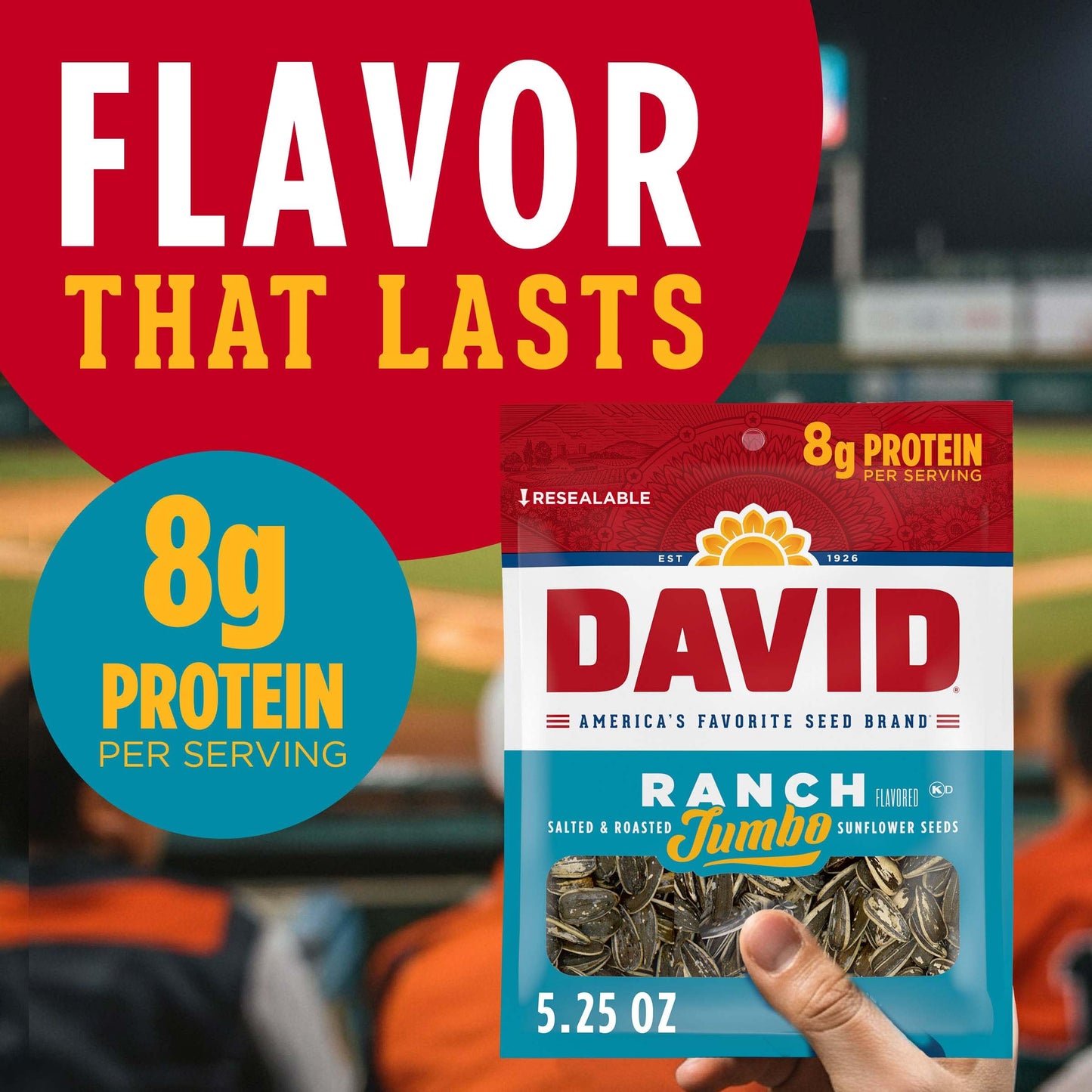 DAVID SEEDS Roasted and Salted Ranch Jumbo Sunflower Seeds, Keto Friendly, 5.25 oz, 12 Pack