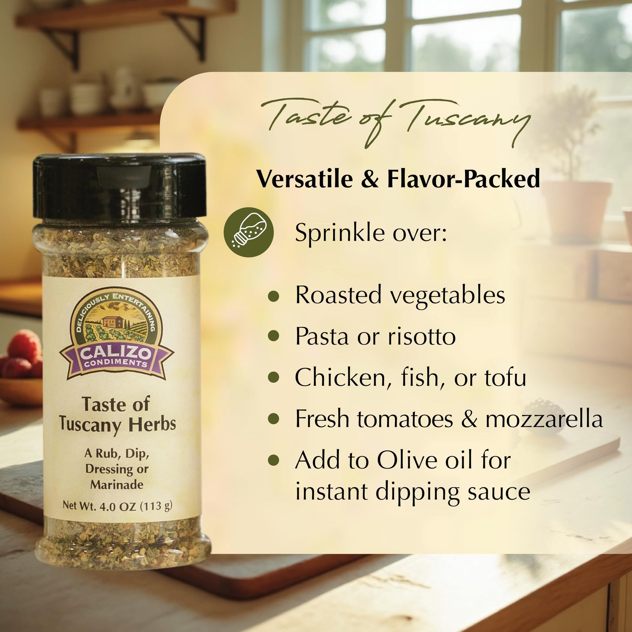 Italian Seasoning Blend - Taste of Tuscany Seasoning Mix With Garlic, Spices & Parmesan Cheese - 4 Ounce Bottle