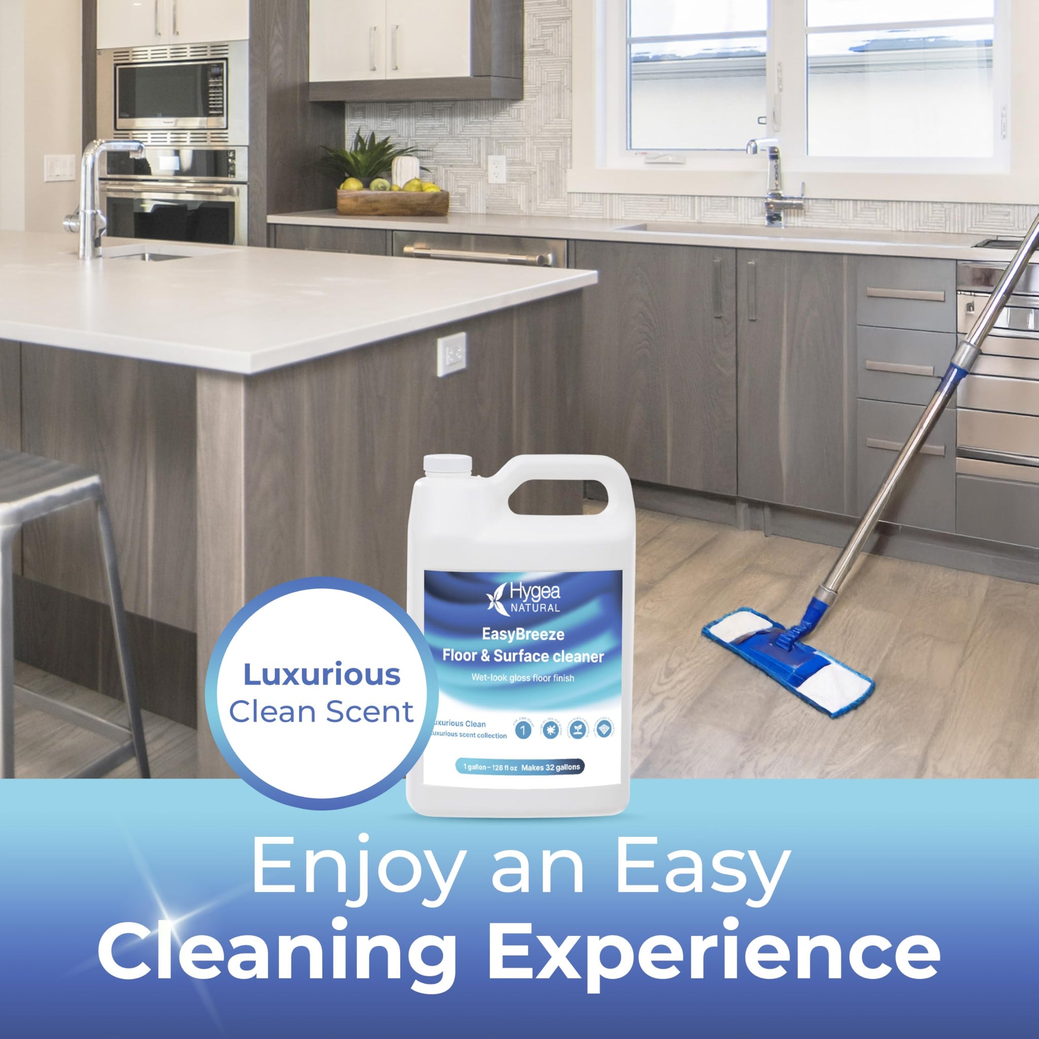 Hygea Natural EasyBreeze pH Neutral Floor Cleaner & All-Purpose Surface Cleaner - Wet-Look Gloss Finish - Tough on Dirt & Grease - Safe for Kids