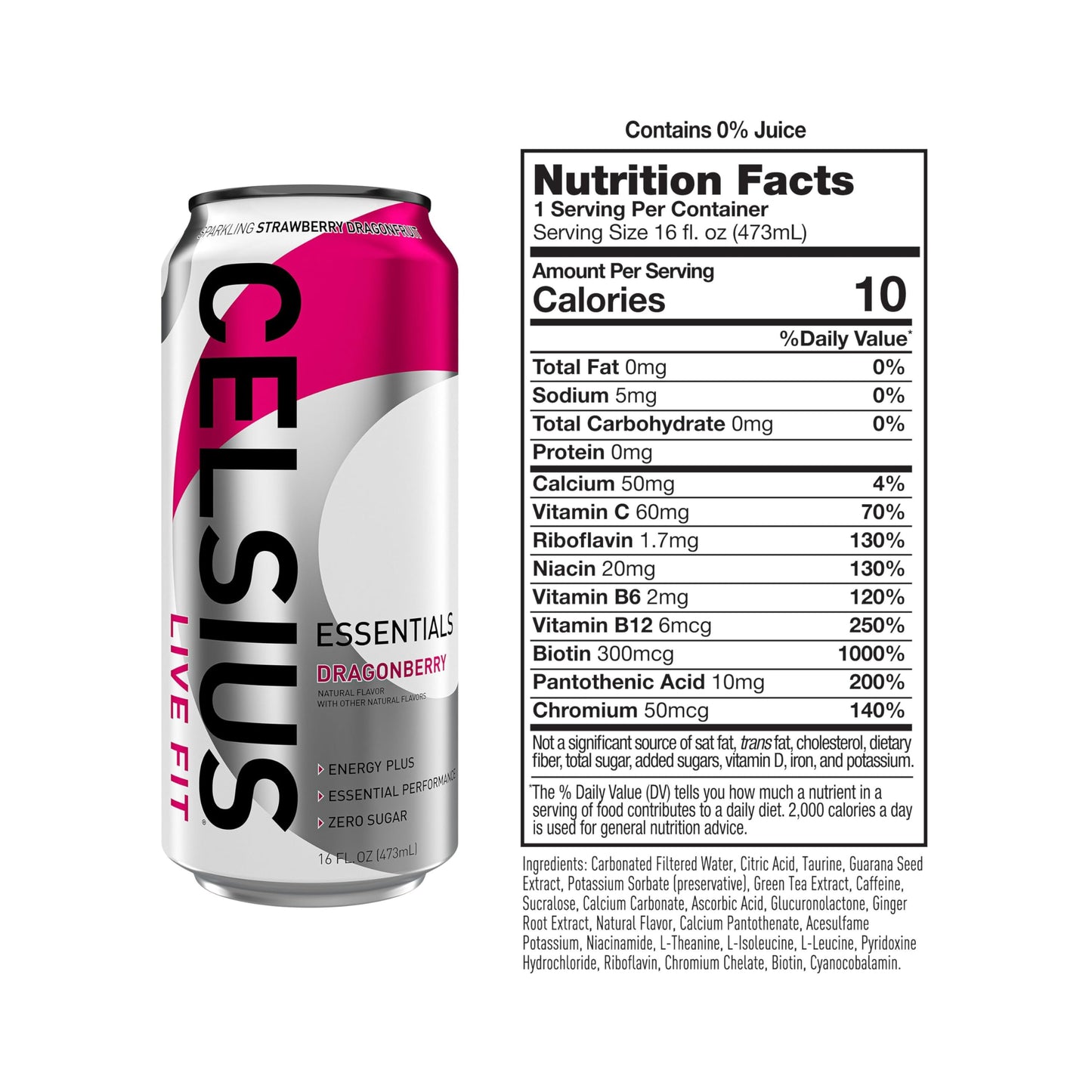 CELSIUS ESSENTIALS™ Sparkling Dragonberry, Sugar Free Performance Energy Drink, 16 Fl Oz (Pack of 12)