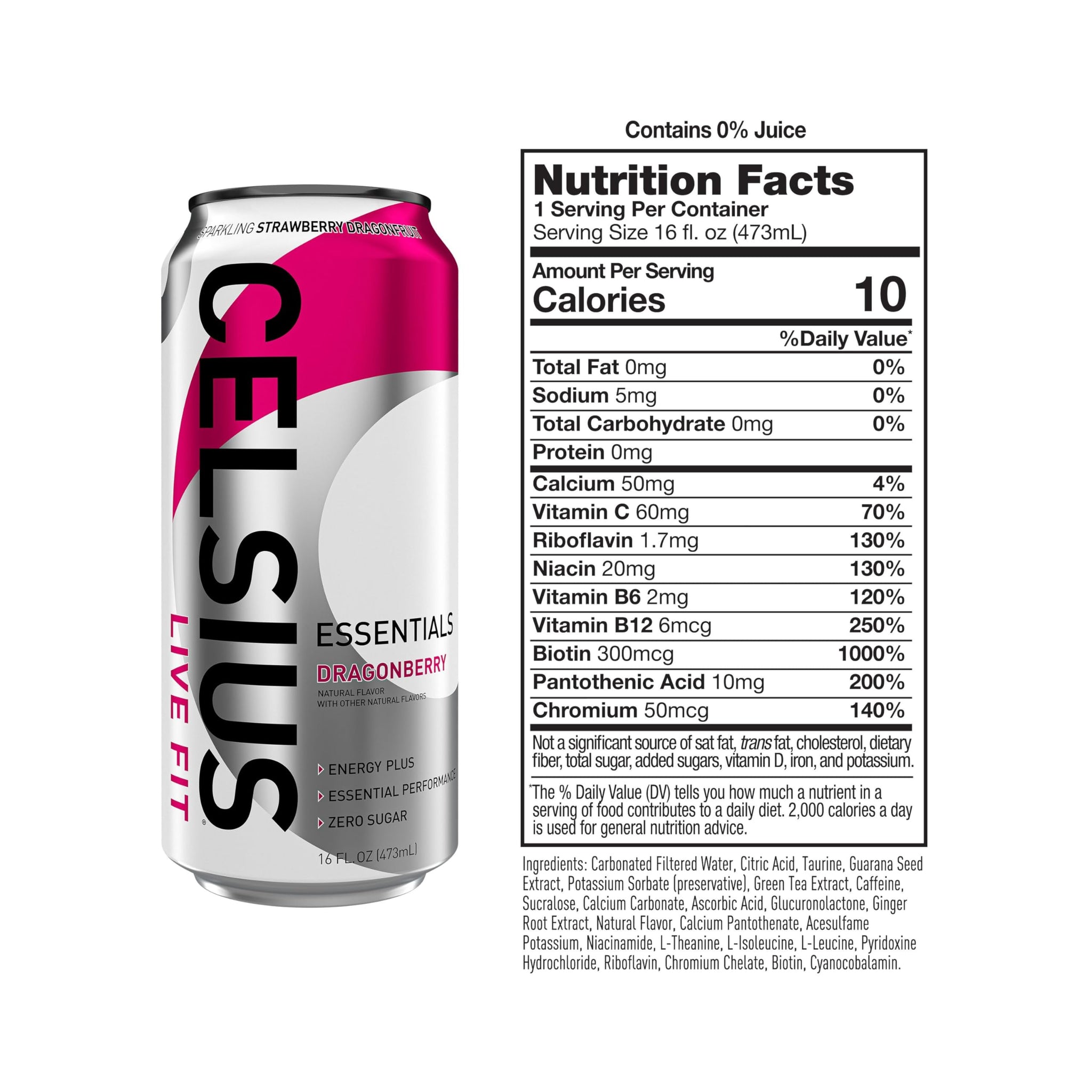 CELSIUS ESSENTIALS™ Sparkling Dragonberry, Sugar Free Performance Energy Drink, 16 Fl Oz (Pack of 12)