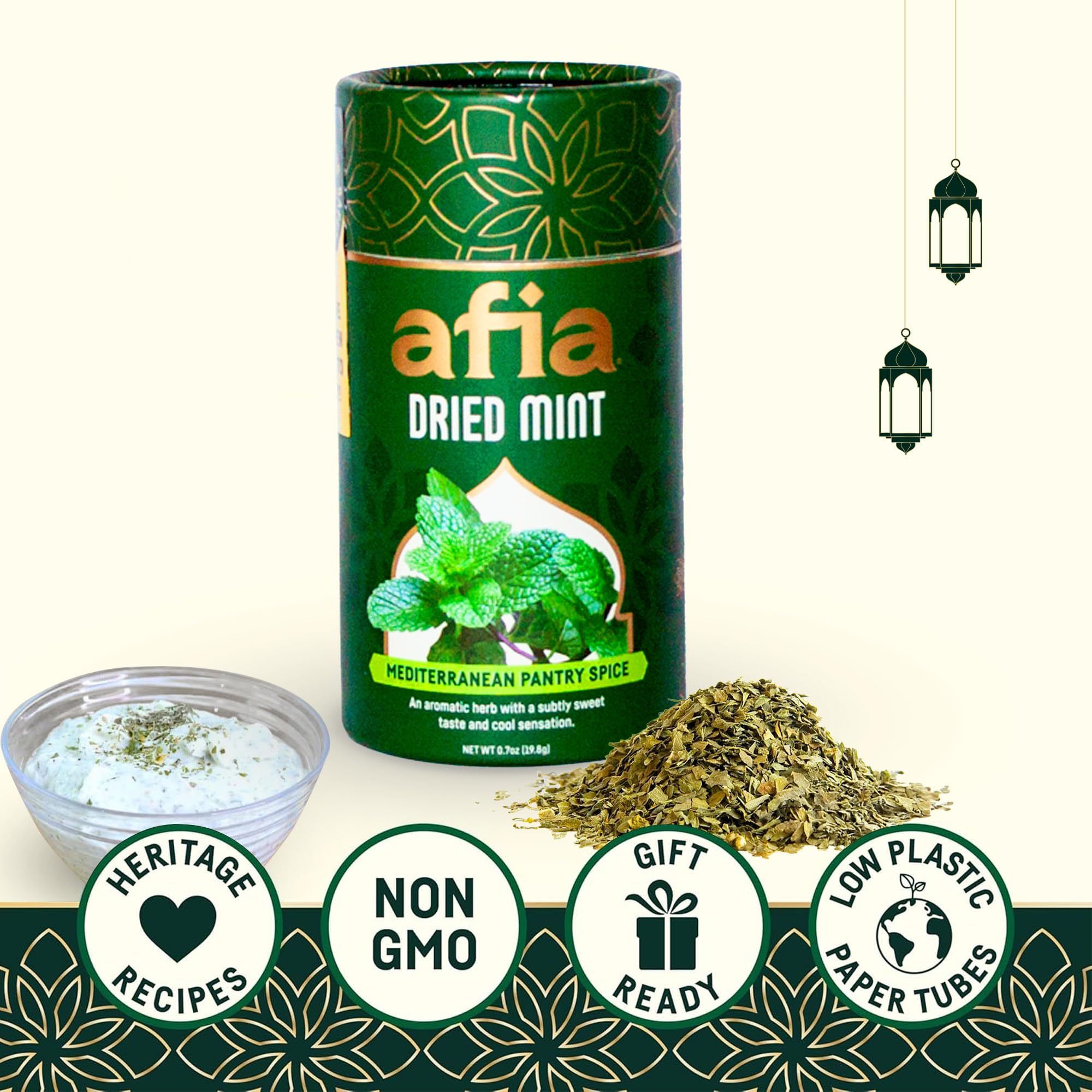 Afia - Dried Mint Seasoning | Dried Mint for Cooking, Mediterranean Pantry Spice for Middle Eastern Dishes, Meals and Cuisine | Premium Middle Eastern