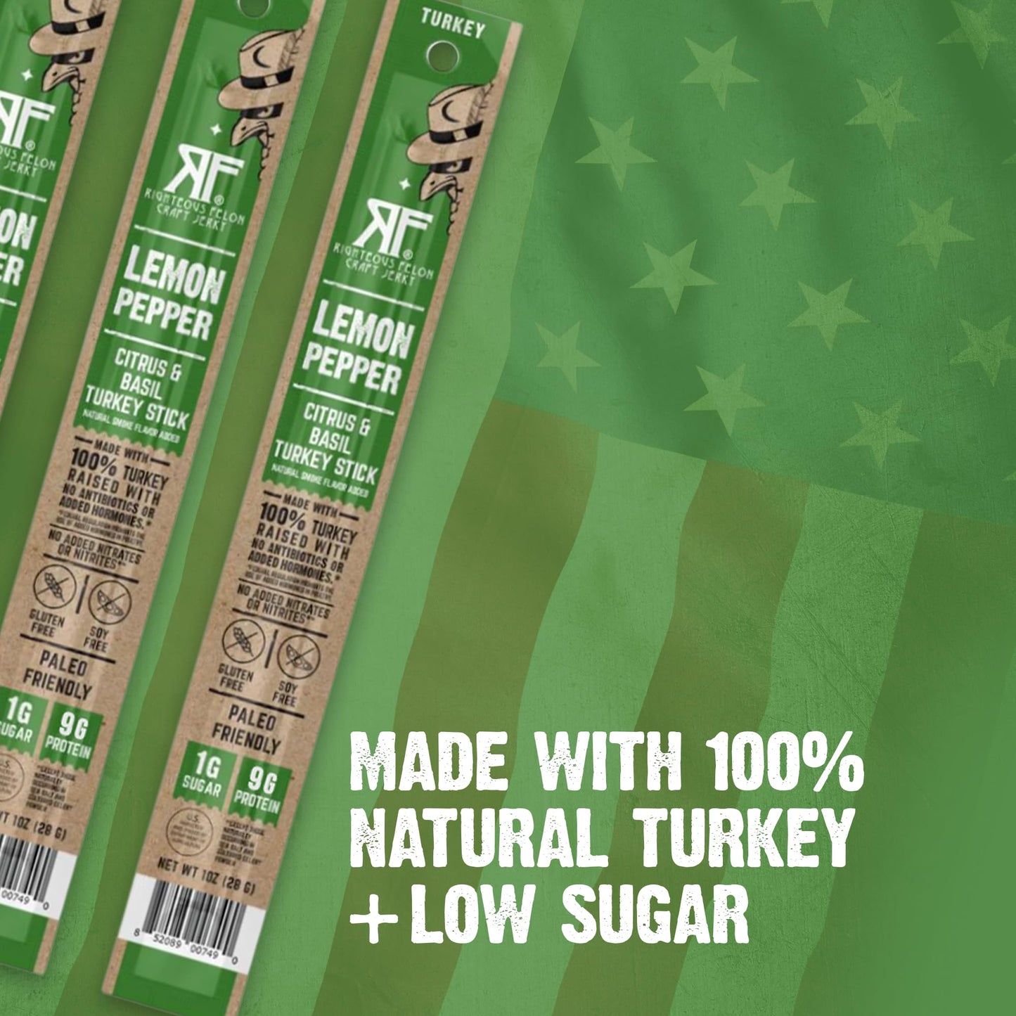 Righteous Felon Meat Sticks | 100% Turkey | 9g Protein per Stick | Keto, Gluten-Free, Low Sugar, High Protein Snack Sticks | Individually Wrapped |