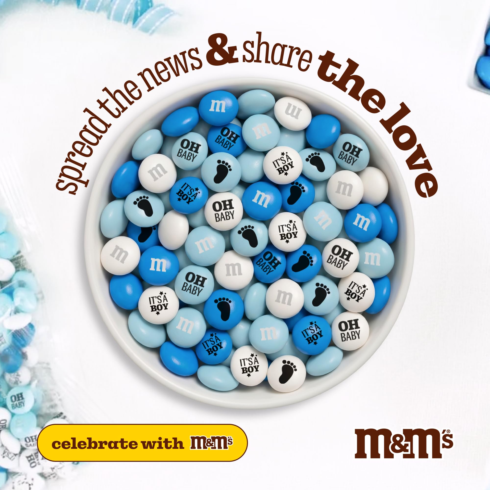 M&M'S World It's A Boy Milk Chocolate Candy 2lb Bag with White and Blue M&M'S for Baby Boy Showers Gender Reveal Parties and Baby Celebration Favors
