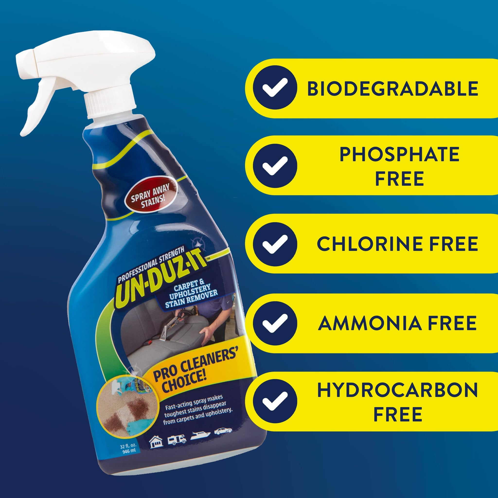 Un-Duz-It Carpet and Upholstery Stain Remover, Stain Remover Spray for Carpet, Area Rugs and Upholstery, 32 Fl Oz Spray Bottle