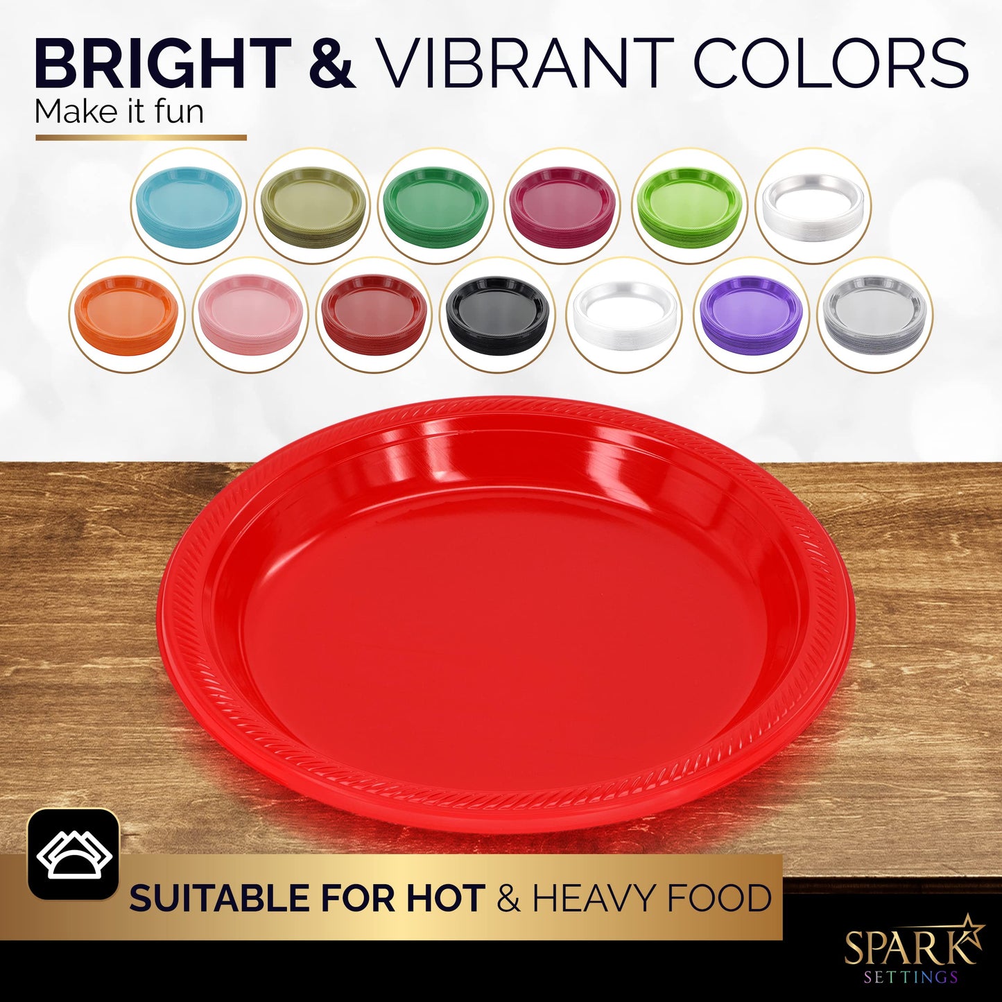 Amcrate Disposable Red Plastic Dinner Plates, 10.4 Inches, Strong and Sturdy for Party, Holiday, Picnic, or Travel - Pack of 50