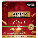 Twinings Decaffeinated Chai Individually Wrapped Bags, 100 Count (Pack of 1), Sweet, Savoury Spices, Enjoy Hot or Iced, 100 Teabags
