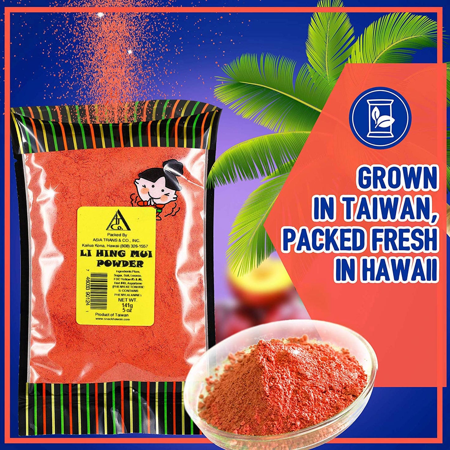 Asia Trans Li Hing Mui Crack Seed Plum Powder | Hawaiian Favorite | Sweet, Sour, & Salty Dried Asian Umeboshi Topping for Desserts and Snacks (2 Pack