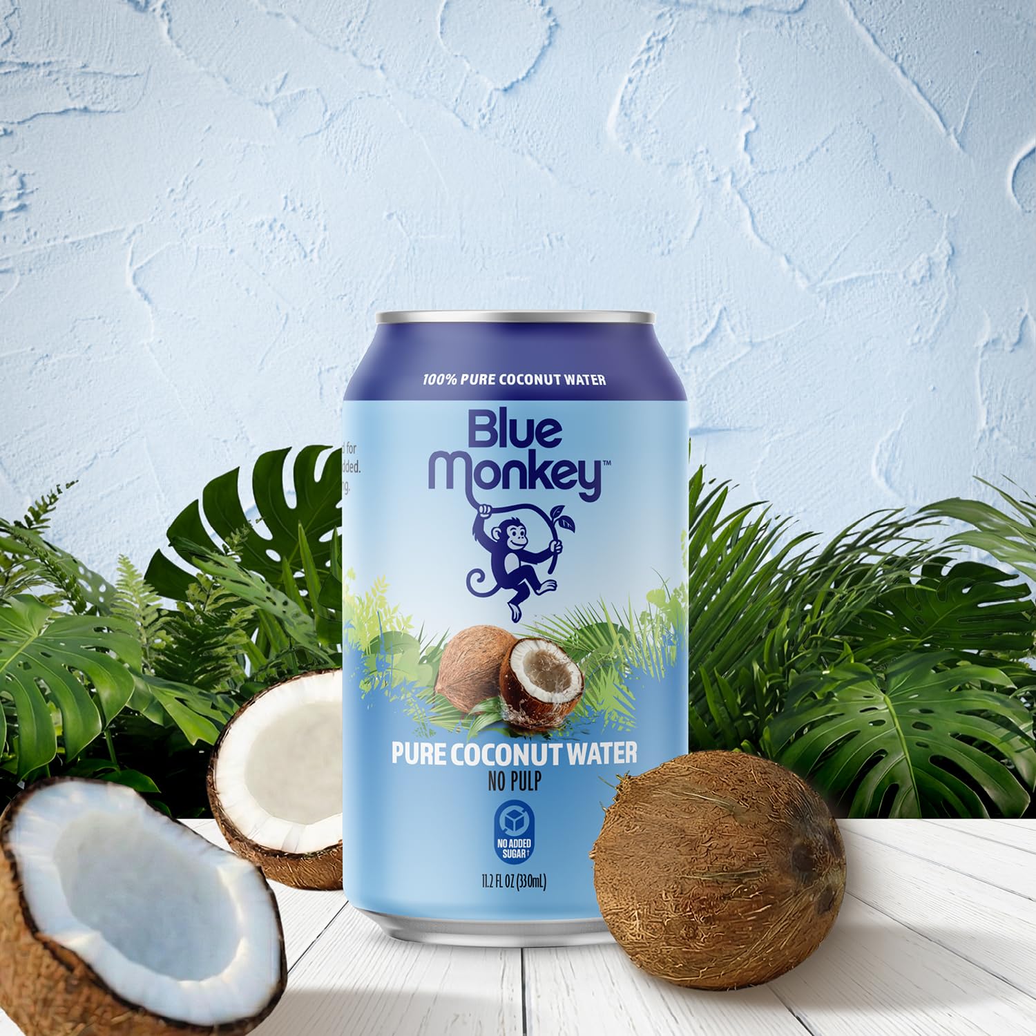 Blue Monkey Coconut Water - 100% Pure Coconut Water from Vietnam - No Pulp - No Sugar Added - Shelf Stable - Refreshing Hydration Drink - 11.2oz (330)