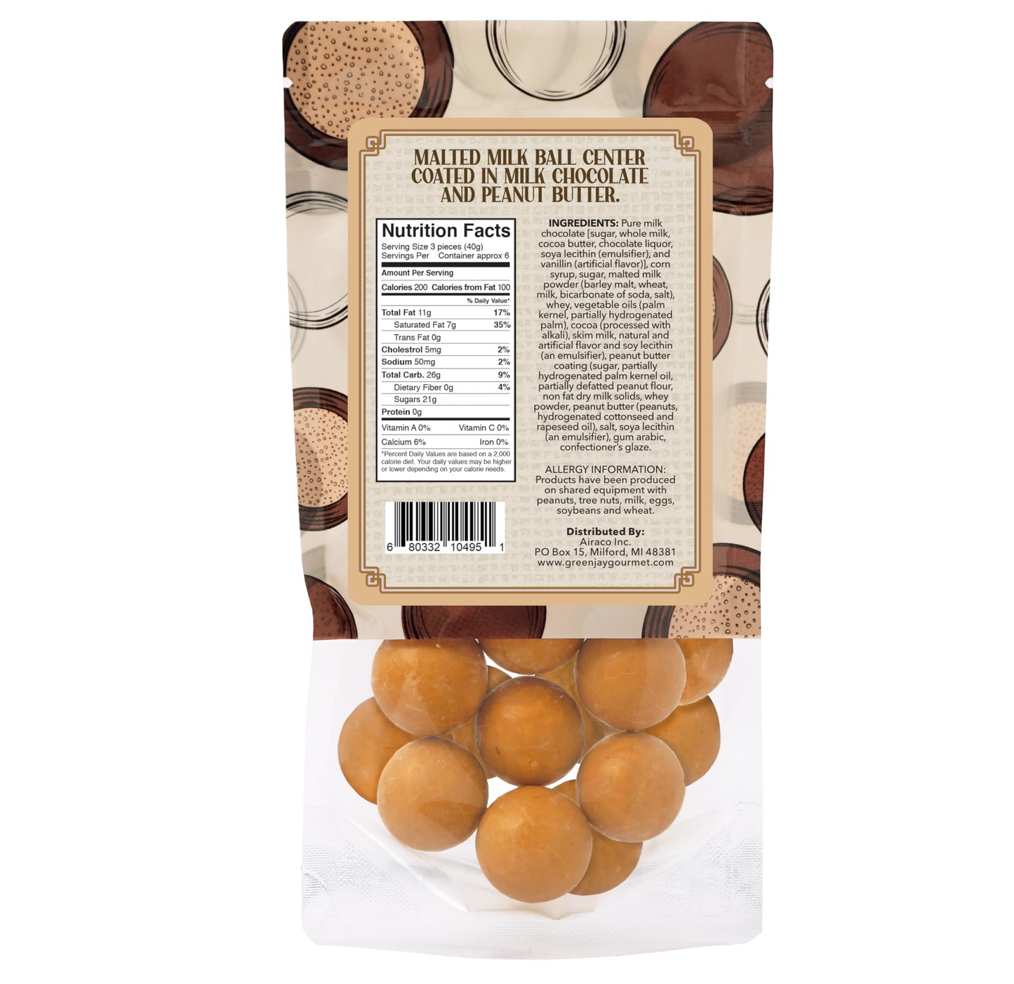 Green Jay Gourmet Handmade Artisan Chocolate Malt Balls - Peanut Butter Malted Milk Balls Coated in Premium Chocolate - Great Gift for Chocolate
