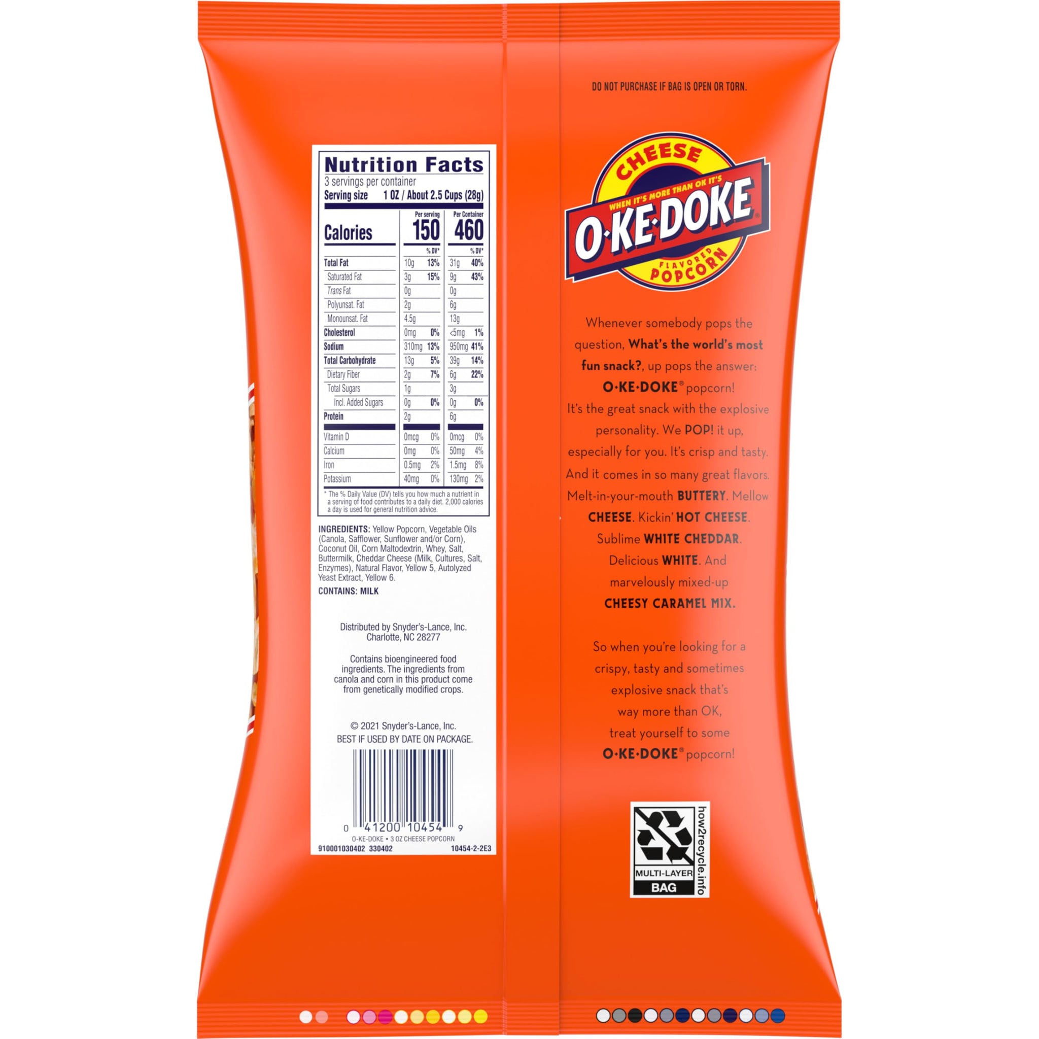 O-Ke-Doke Popcorn, Cheese, 3 oz