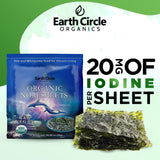 Earth Circle Organics | Organic Nori Seaweed Sheets - Raw, Unheated & Not Roasted | Grade A Certified | Vegan, Paleo, Keto Friendly | Premium Nori