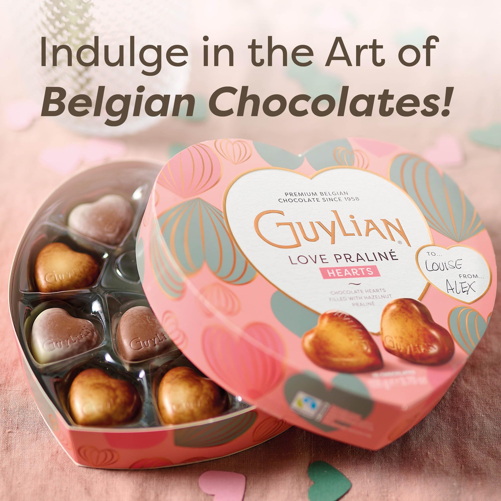 GuyLian Belgian Chocolate Heart Gift Box, 3.7 oz, 10 pc Assorted Praliné Candies, White, Milk & Dark Chocolate