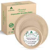 Disposable Wooden Plates Set of 50 - 100% Poplar Wood Dinner & Dessert Plates for Parties, Weddings, Camping - Smooth, Durable, Biodegradable, Dye