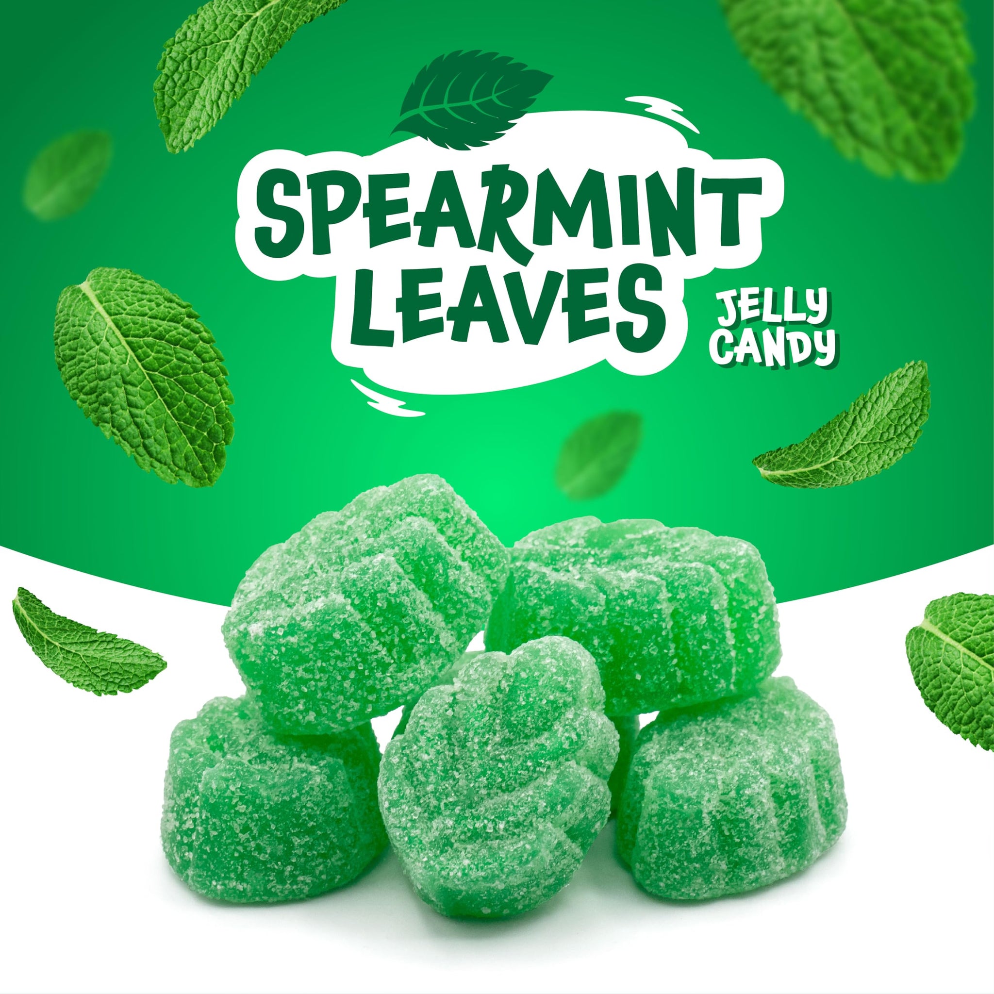 Spearmint Leaves Candy -Green Candy - 2 Pound Bulk Bag - Spearmint Candies with Soft Chewy Texture - Mint Jelly - Green Gummies - Classic Leaf Shaped