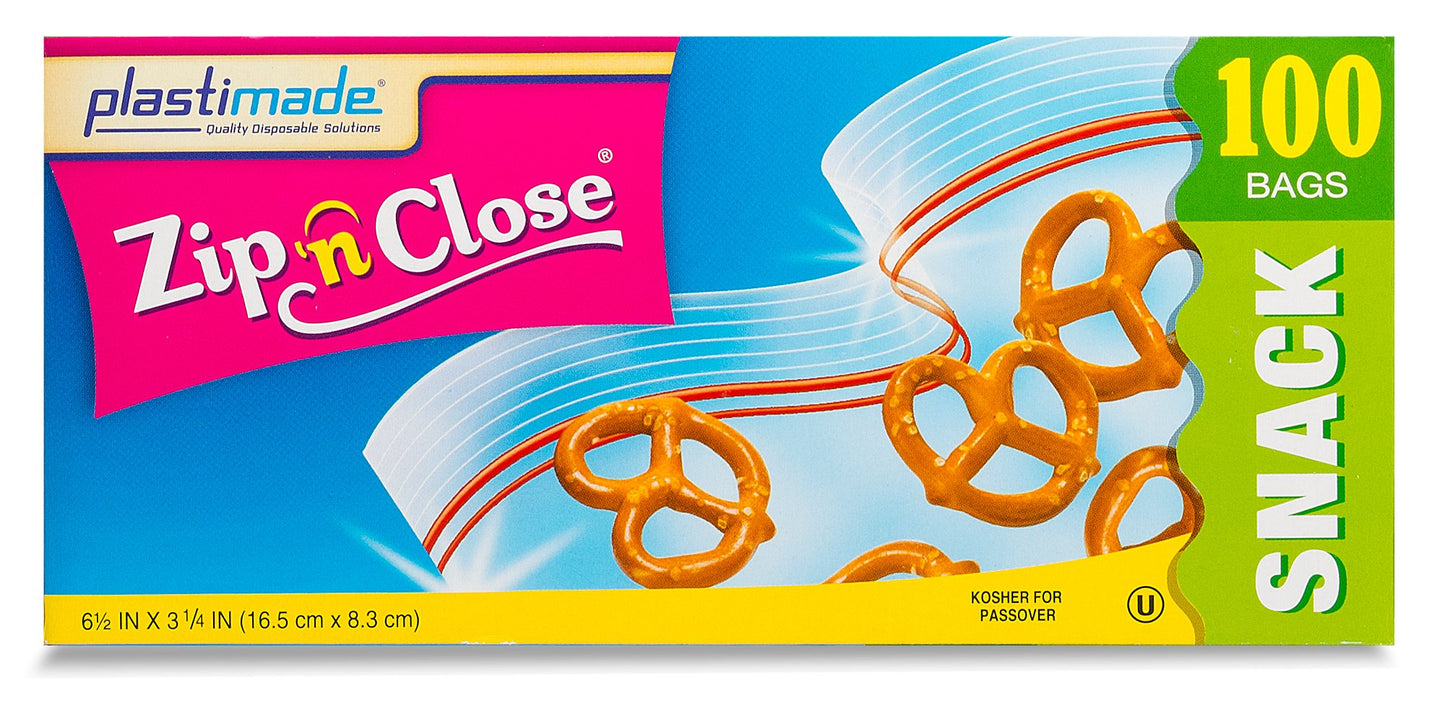 Plastimade Zip'n'Close Disposable Plastic Resealable Snack Bags, 200 Bags, Premium Seal, Great for Home, School, Office, Traveling, Snacks, Food Prep