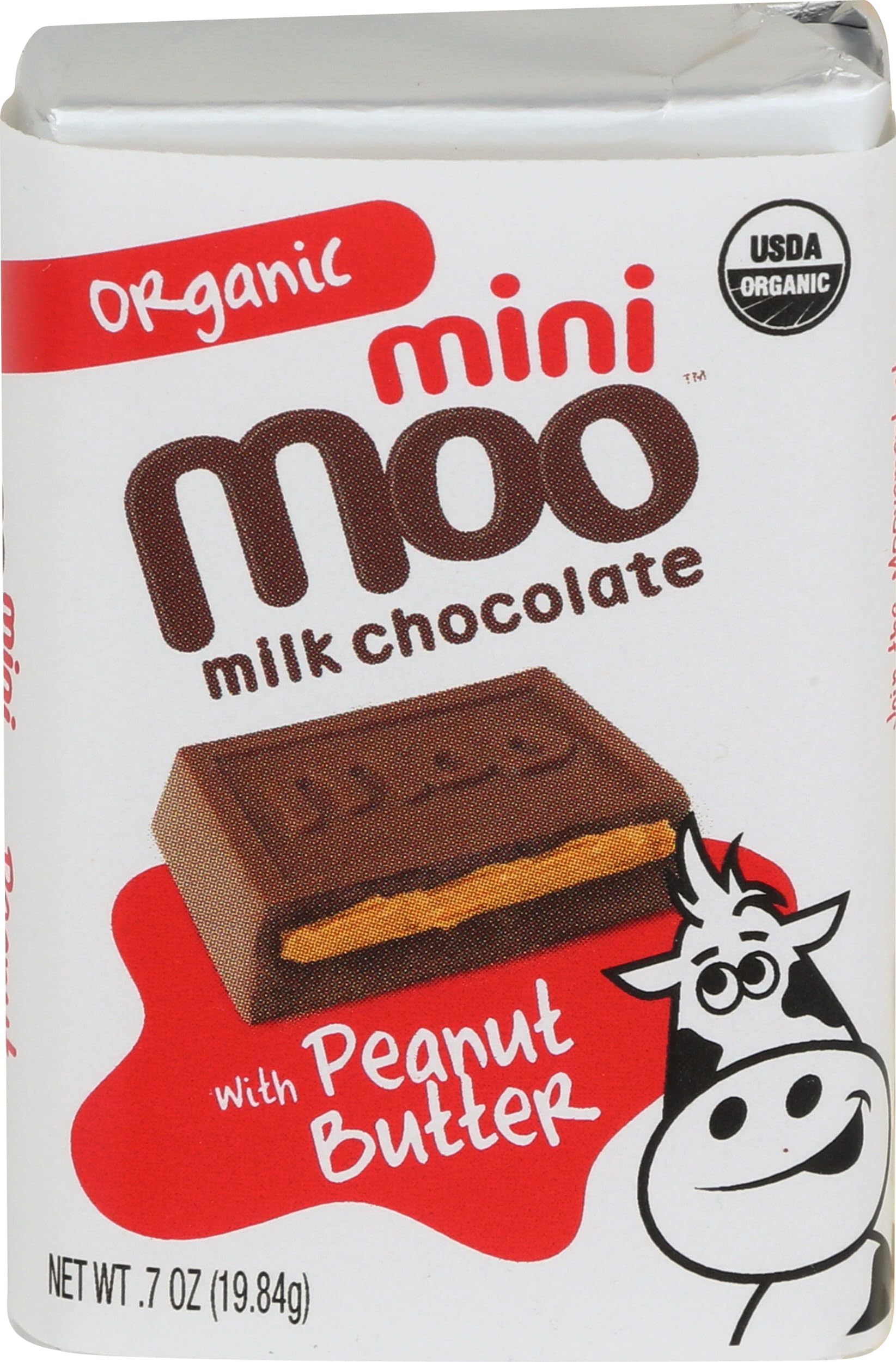 Moo Chocolate Organic Mini Milk Chocolate Peanut Butter Bar, 0.7 OZ