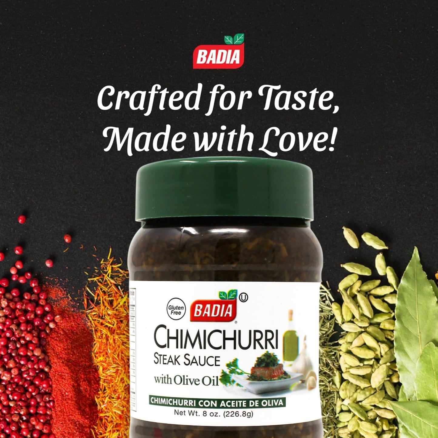 Badia Chimichurri Steak Sauce with Olive Oil 8 oz - Traditional Argentinian-Style Sauce for Grilling, Marinades & Meats