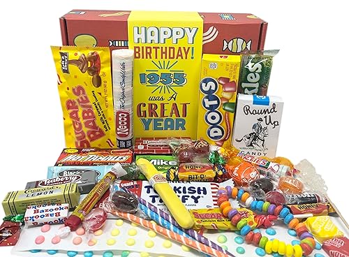 RETRO CANDY YUM ~ 1955 71st Birthday Nostalgic Candy Gift Basket Box Assortment from Childhood Memories for 71 Year Old Woman or Man Born 1955 jr