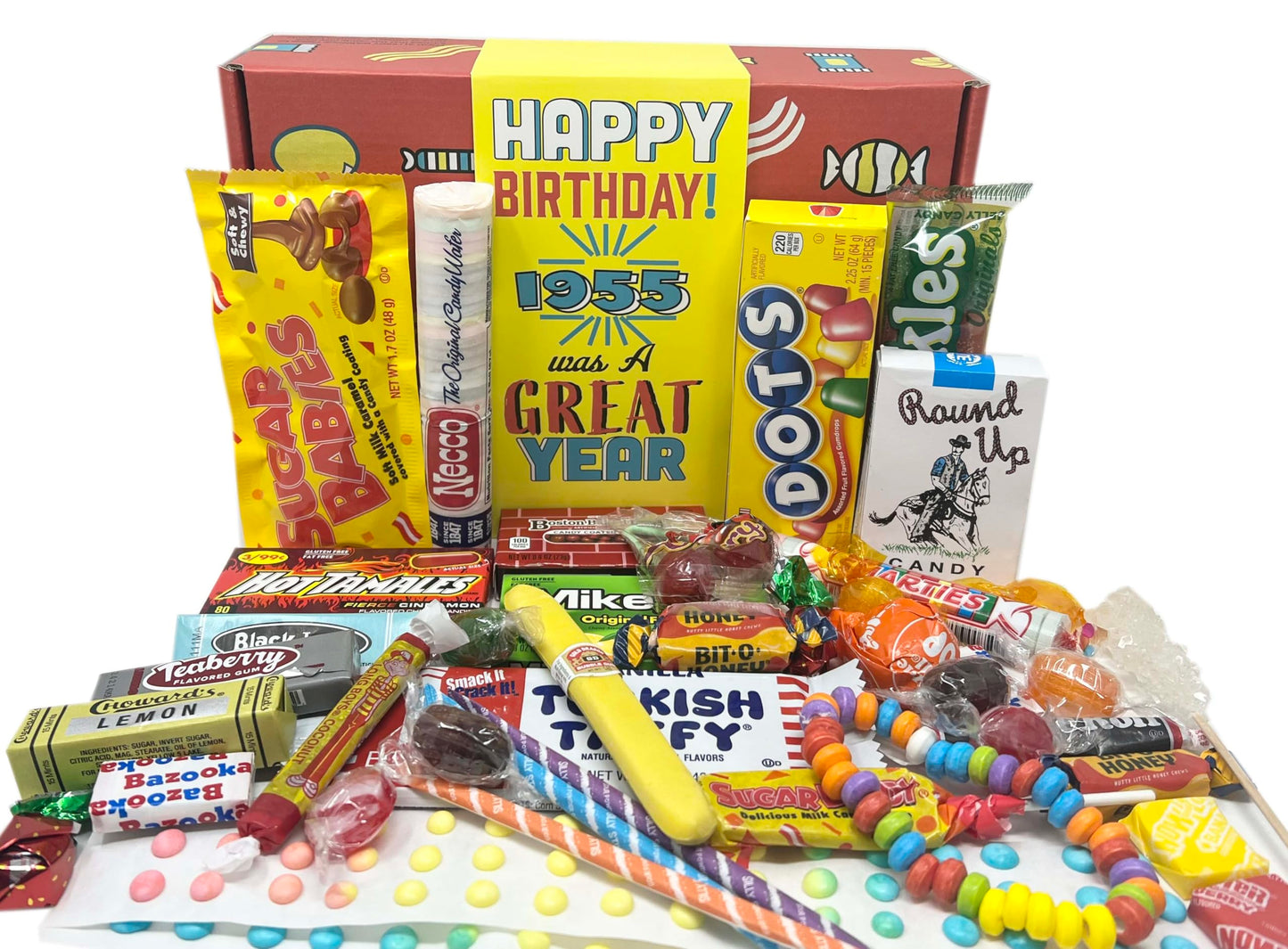 RETRO CANDY YUM ~ 1955 71st Birthday Nostalgic Candy Gift Basket Box Assortment from Childhood Memories for 71 Year Old Woman or Man Born 1955 jr