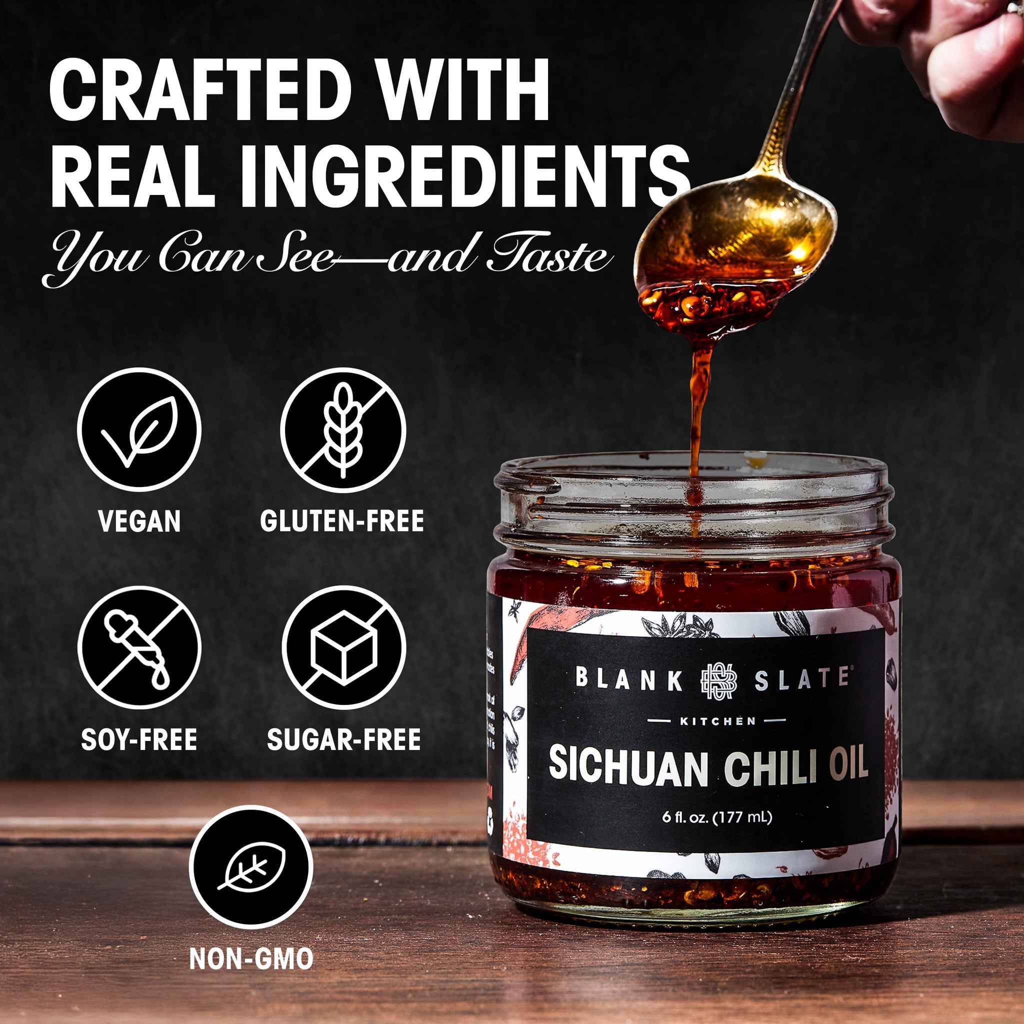 Blank Slate Kitchen Sichuan Chili Oil (6 Oz) | Gourmet Spicy Tingly Numbing Umami Hot Sauce | Authentic Chinese Mala | Vegan, Gluten-Free, Sugar-Free