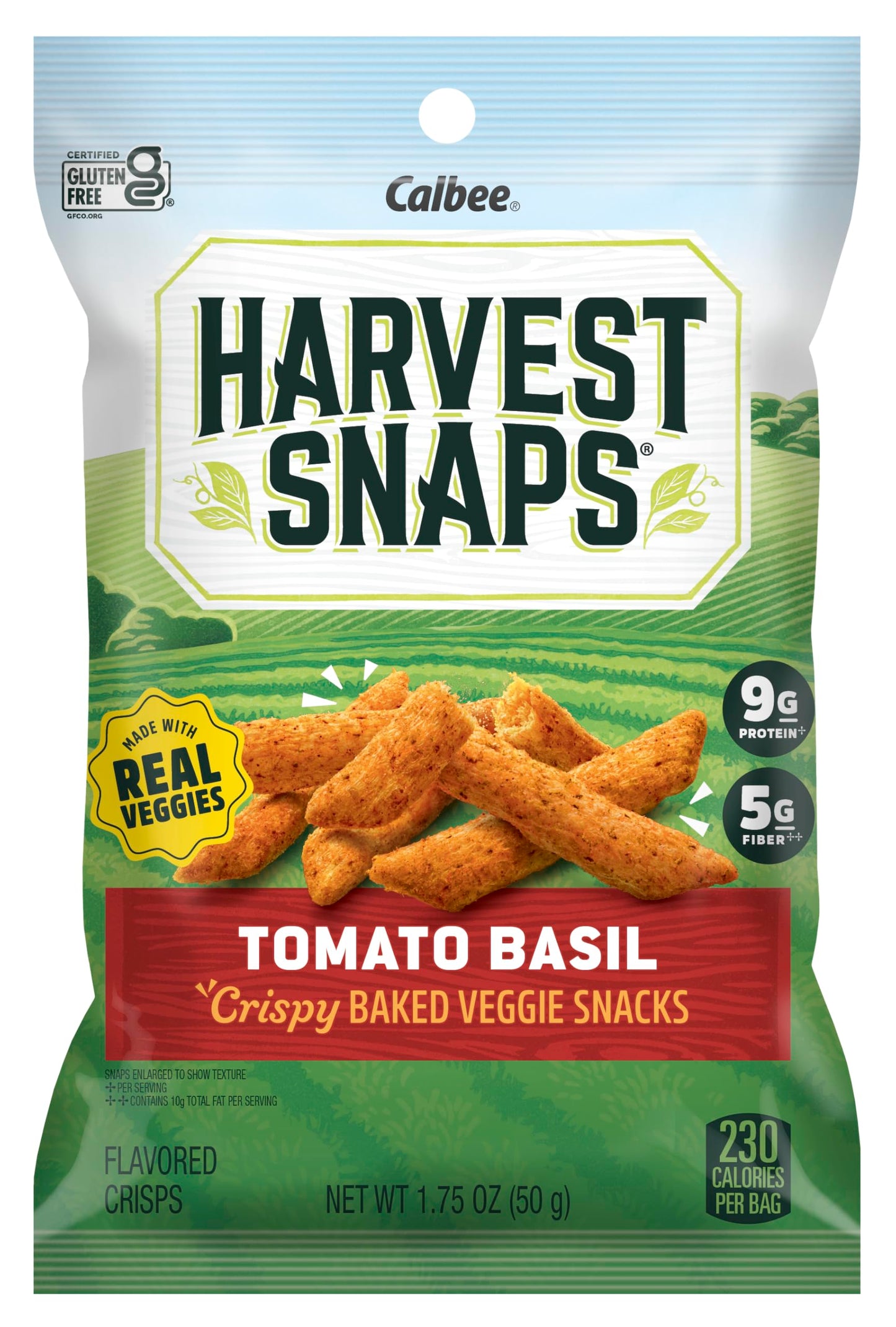Harvest Snaps Snack Crisps | Tomato Basil, 1.75 Oz. Bag, 16-Pack | Powered by Plant Protein, Gluten Free, Non-GMO Baked Vegetable Crisps | Made in USA