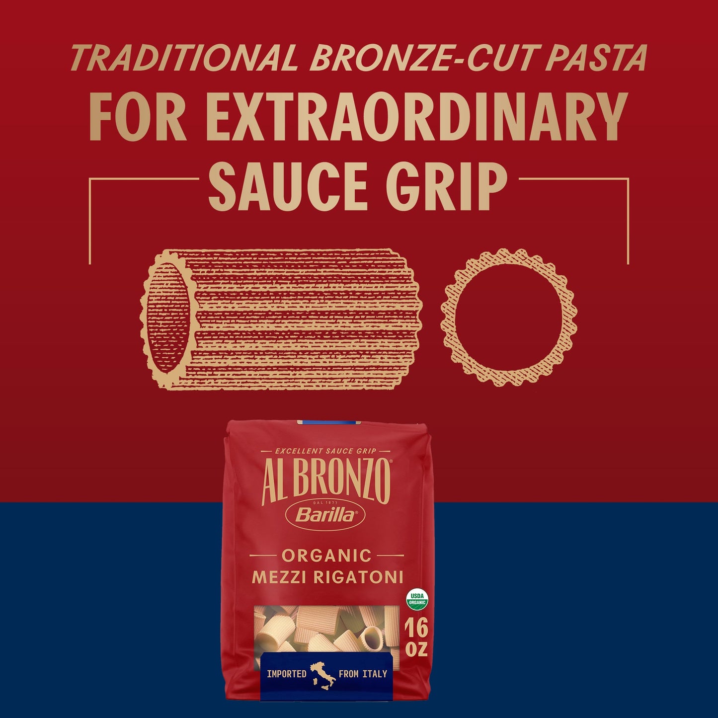 Barilla Al Bronzo Organic Mezzi Rigatoini, 16 oz
