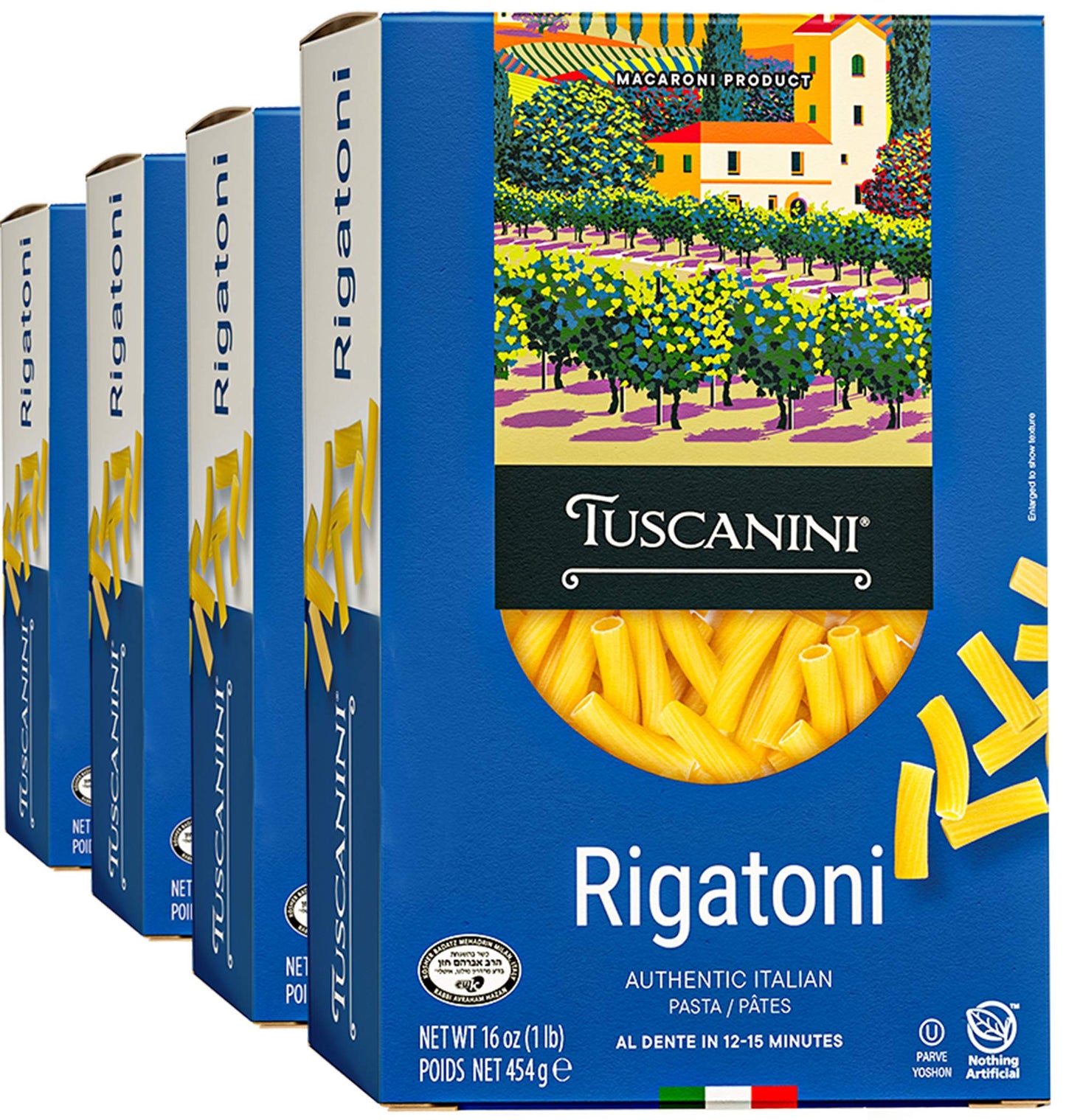 Tuscanini Authentic Italian Rigatoni Pasta 16oz (4 Pack) Made with Premium Durum Wheat, Done in 12-15 Minutes