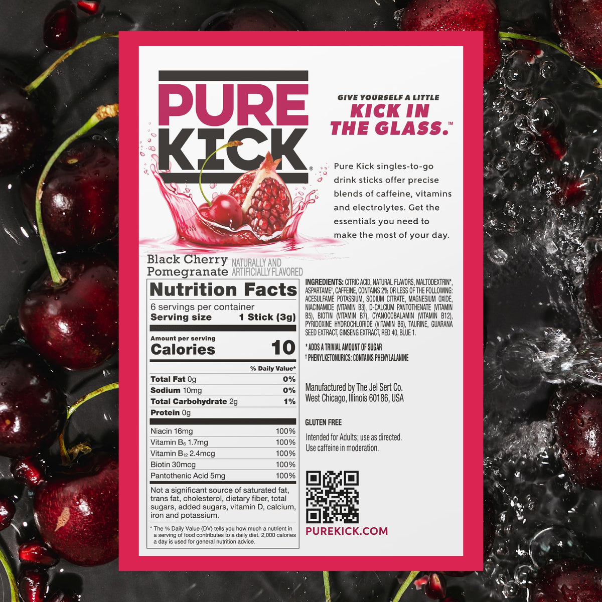 Pure Kick Energy Singles To Go Drink Mix, Black Cherry Pomegranate, 72 Ct