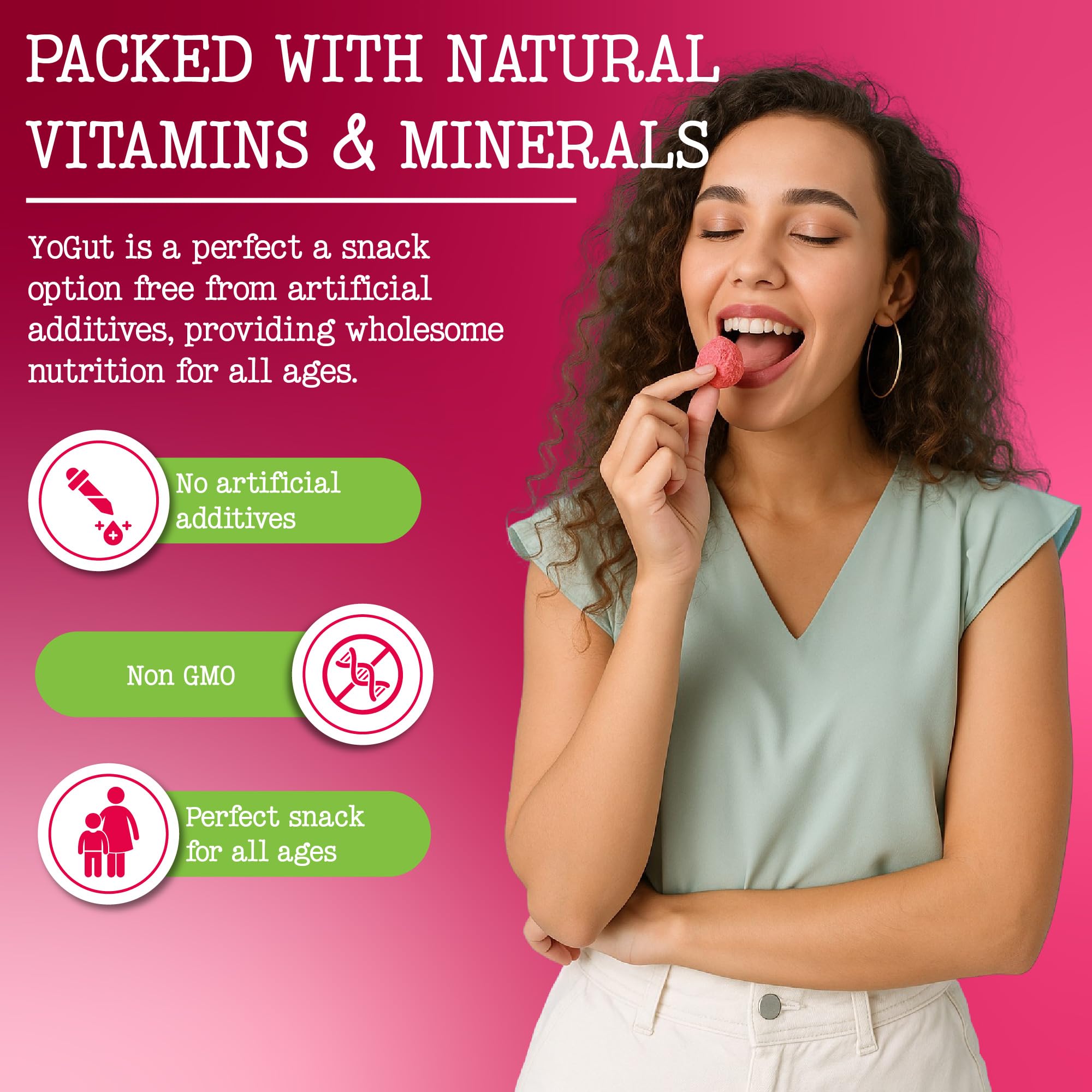 YoGut Freeze Dried Yogurt Snack Pack, Healthy, On-the-Go Smoothie Melts Snacks for Kids & Adults, Gluten Free, Non GMO with 5 Billion Live Probiotics