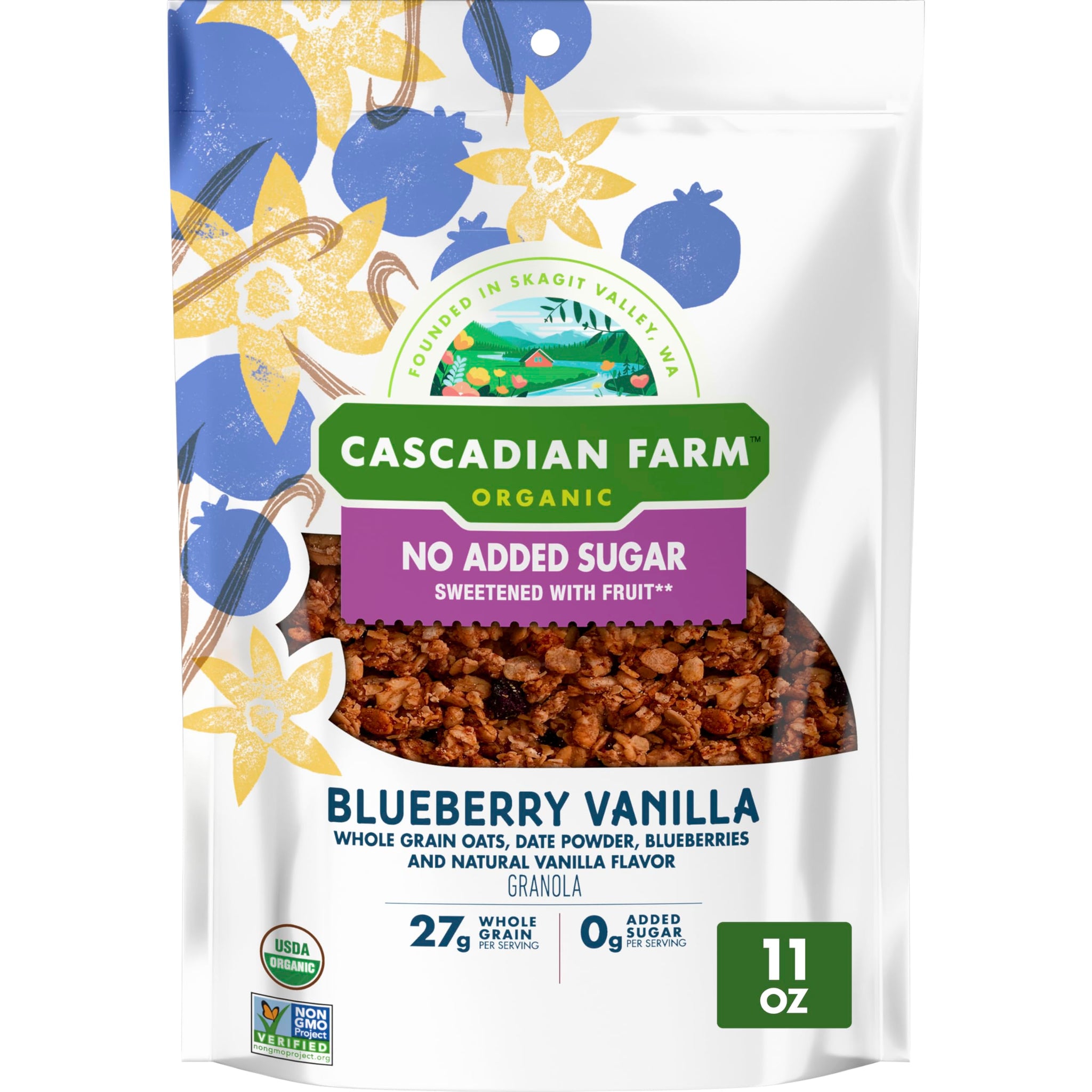 Cascadian Farm, Granola Blueberry Vanilla No Added Sugar, 11 Ounce