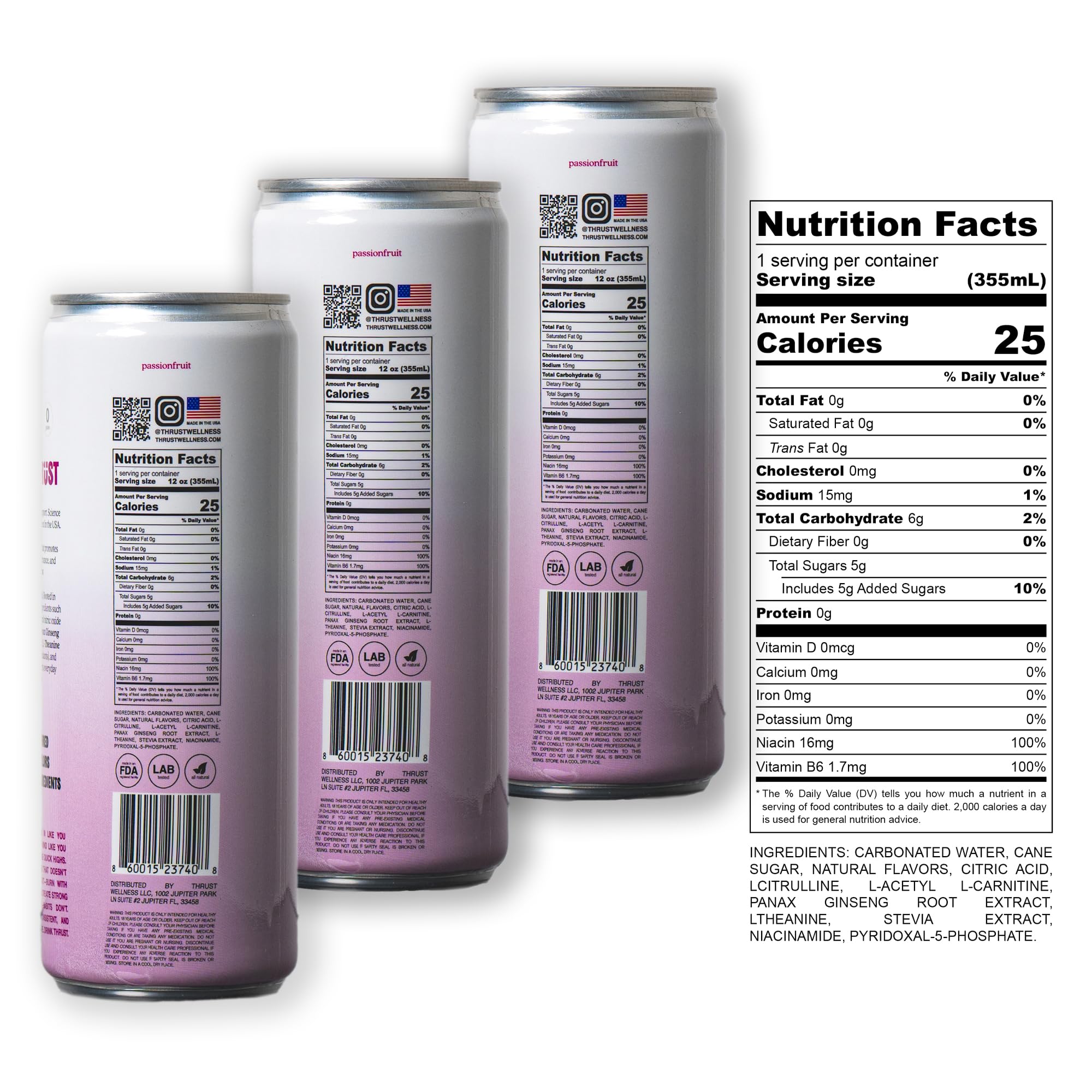 Thrust All Natural Wellness - 4 Pack | Nitric Oxide Beverage | 5 g Sugar, 25 Cal | Boost Blood Flow | Increase Circulation & Vitality Support
