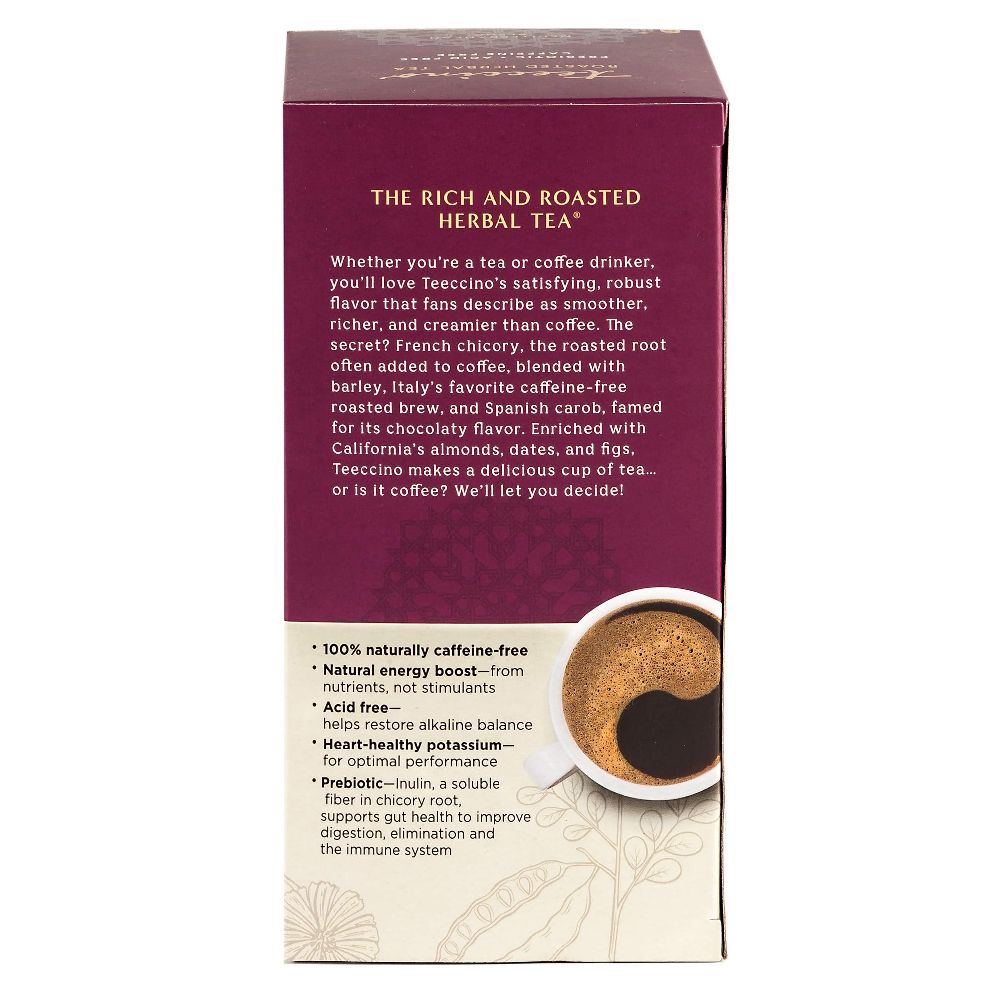 Teeccino Almond Amaretto Herbal Tea - Rich & Roasted Herbal Tea That's Caffeine Free & Prebiotic for Natural Energy, 25 Tea Bags (3 Pack)