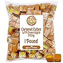 Caramel Cubes Candy Green Apple Filling - 1 Pound Bulk Bag - Individually Wrapped, Caramel Chews Soft Classic Chewy Candy, For all Holidays And Any
