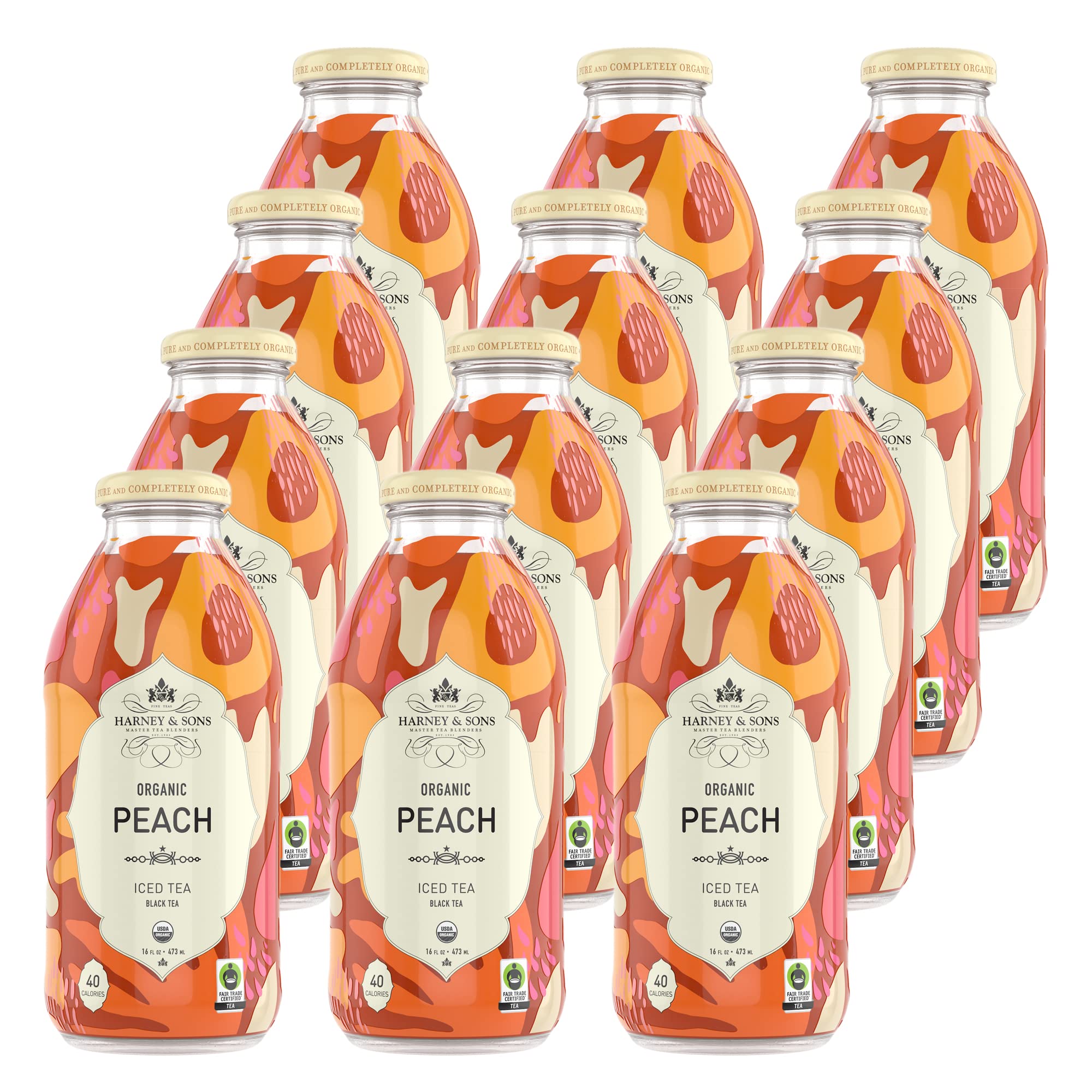Harney & Sons Iced Tea, Peach Black, 16 Fl Oz (Pack of 12)