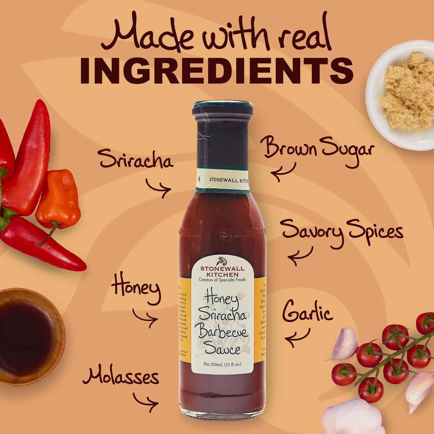 Stonewall Kitchen, Honey Sriracha Barbecue Sauce, 11 oz. bottle, Made in the USA