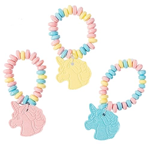 Imagine Splash Unicorn Candy Bracelet - 12 Count Individually Wrapped Edible Unicorn Jewelry - Rainbow Fruit Flavored Candy Bracelets - Party Favors